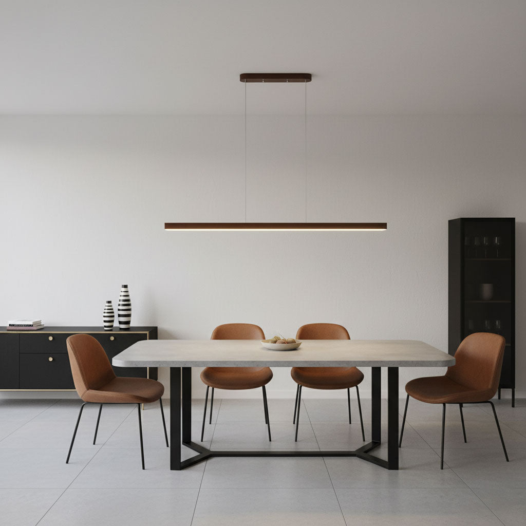 Pendant Light Wood Linear Integrated LED Natural Dining Table Kitchen Island Hanging Ceiling Lamp Japandi Scandinavian | Thomler