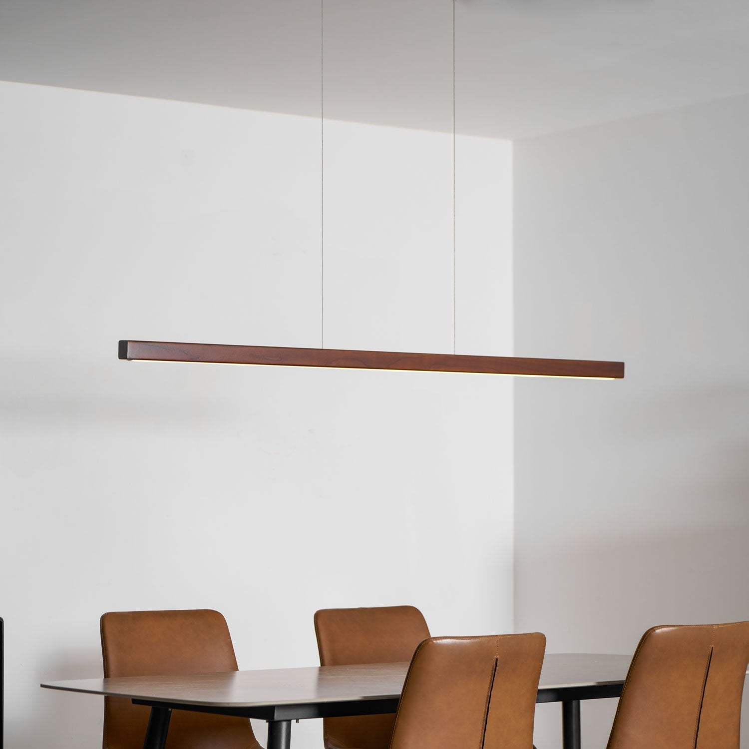 Pendant Light Wood Linear Integrated LED Natural Dining Table Kitchen Island Hanging Ceiling Lamp Japandi Scandinavian | Thomler