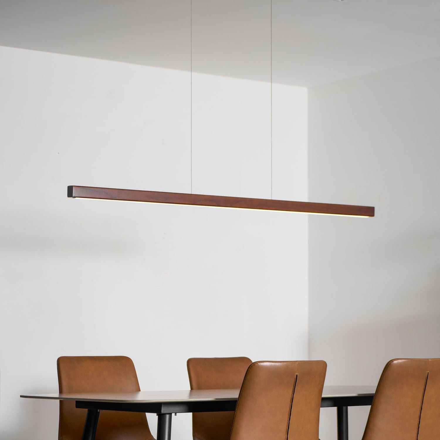 Pendant Light Wood Linear Integrated LED Natural Dining Table Kitchen Island Hanging Ceiling Lamp Japandi Scandinavian | Thomler