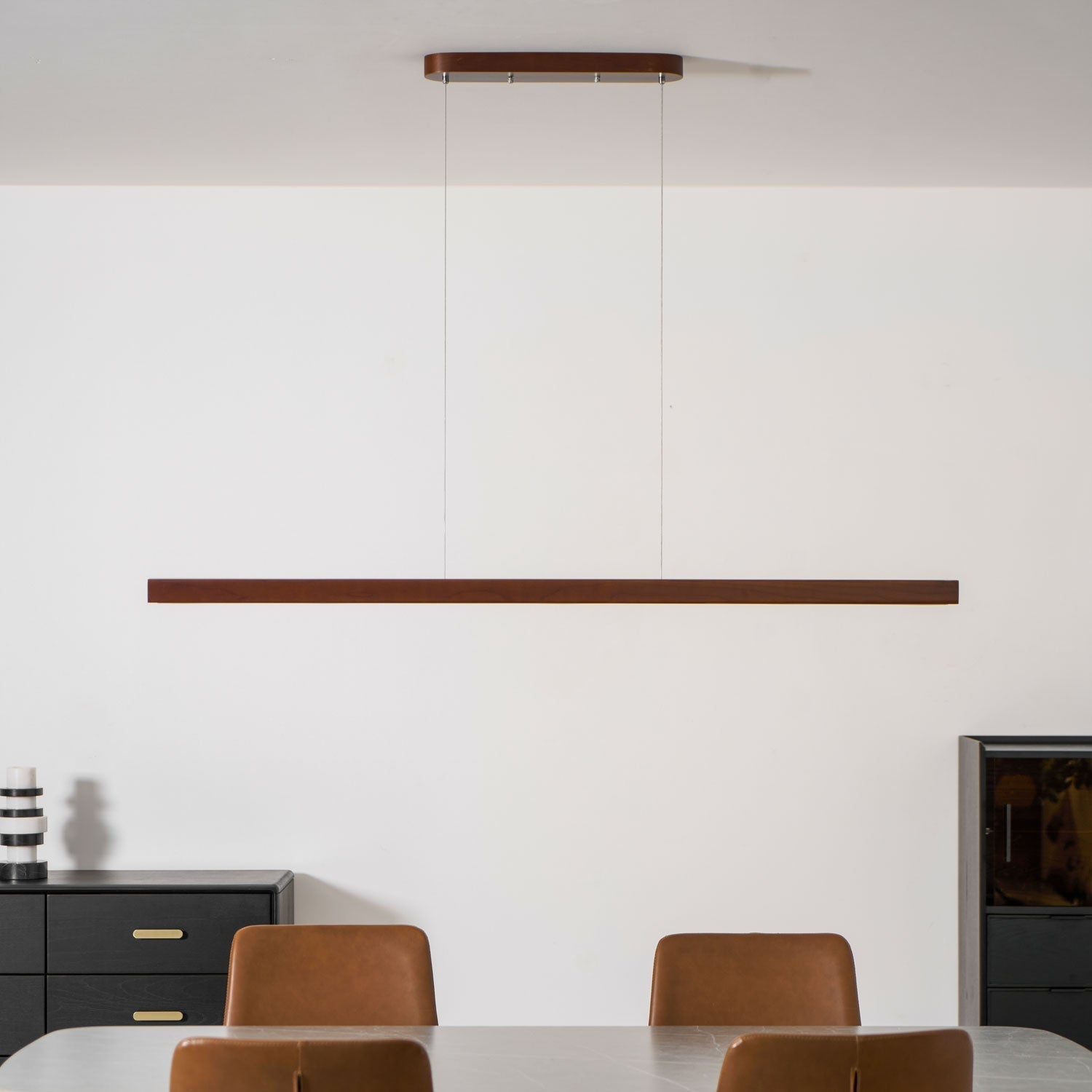 Pendant Light Wood Linear Integrated LED Natural Dining Table Kitchen Island Hanging Ceiling Lamp Japandi Scandinavian | Thomler