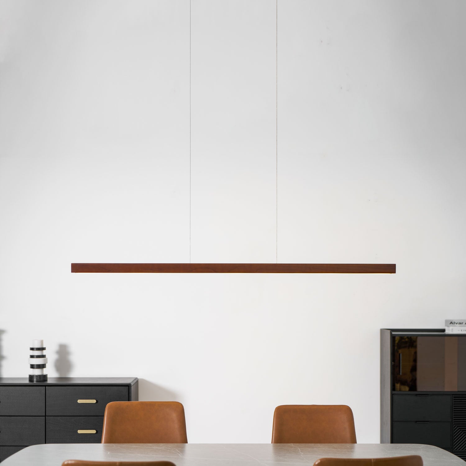 Pendant Light Wood Linear Integrated LED Natural Dining Table Kitchen Island Hanging Ceiling Lamp Japandi Scandinavian | Thomler