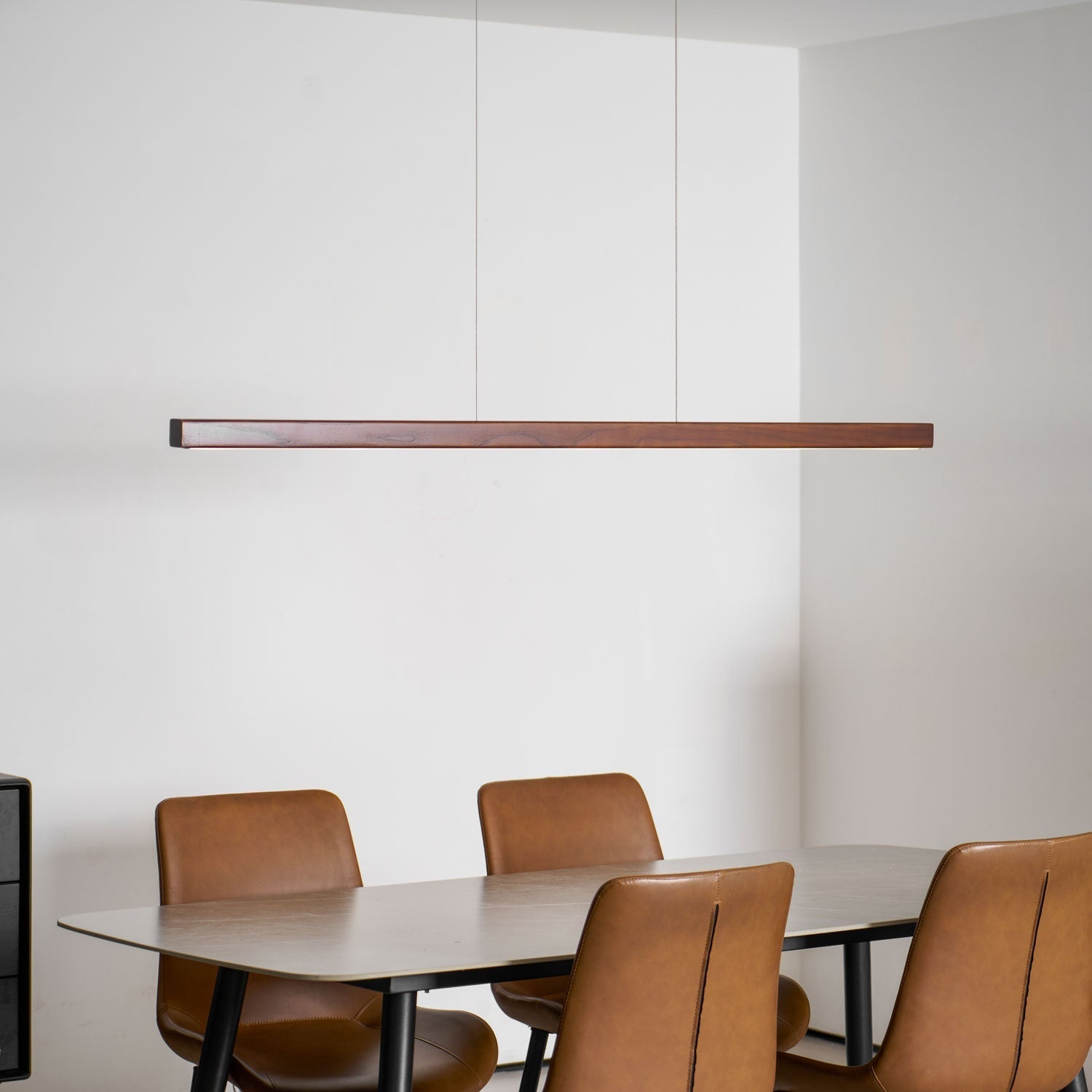 Pendant Light Wood Linear Integrated LED Natural Dining Table Kitchen Island Hanging Ceiling Lamp Japandi Scandinavian | Thomler
