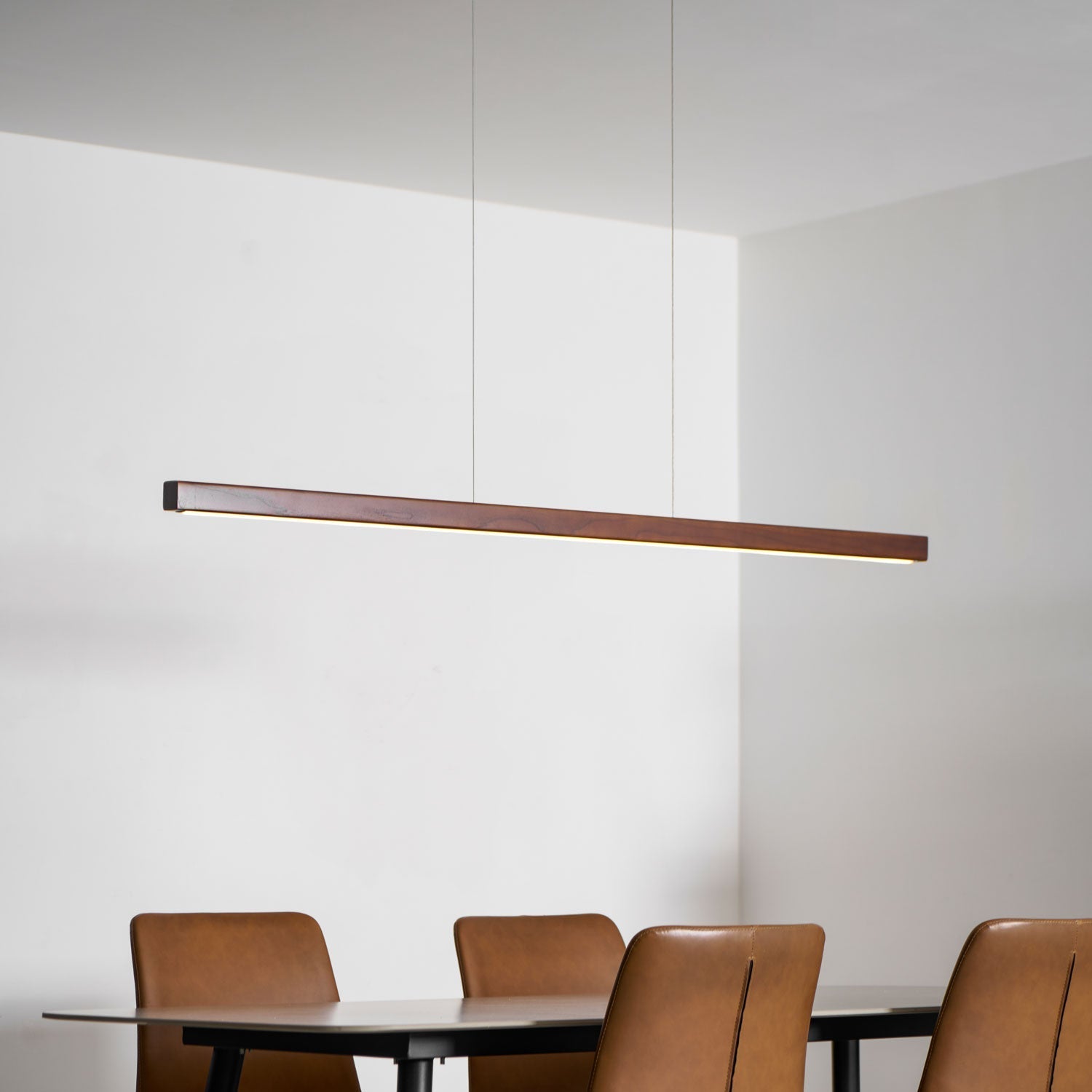 Pendant Light Wood Linear Integrated LED Natural Dining Table Kitchen Island Hanging Ceiling Lamp Japandi Scandinavian | Thomler