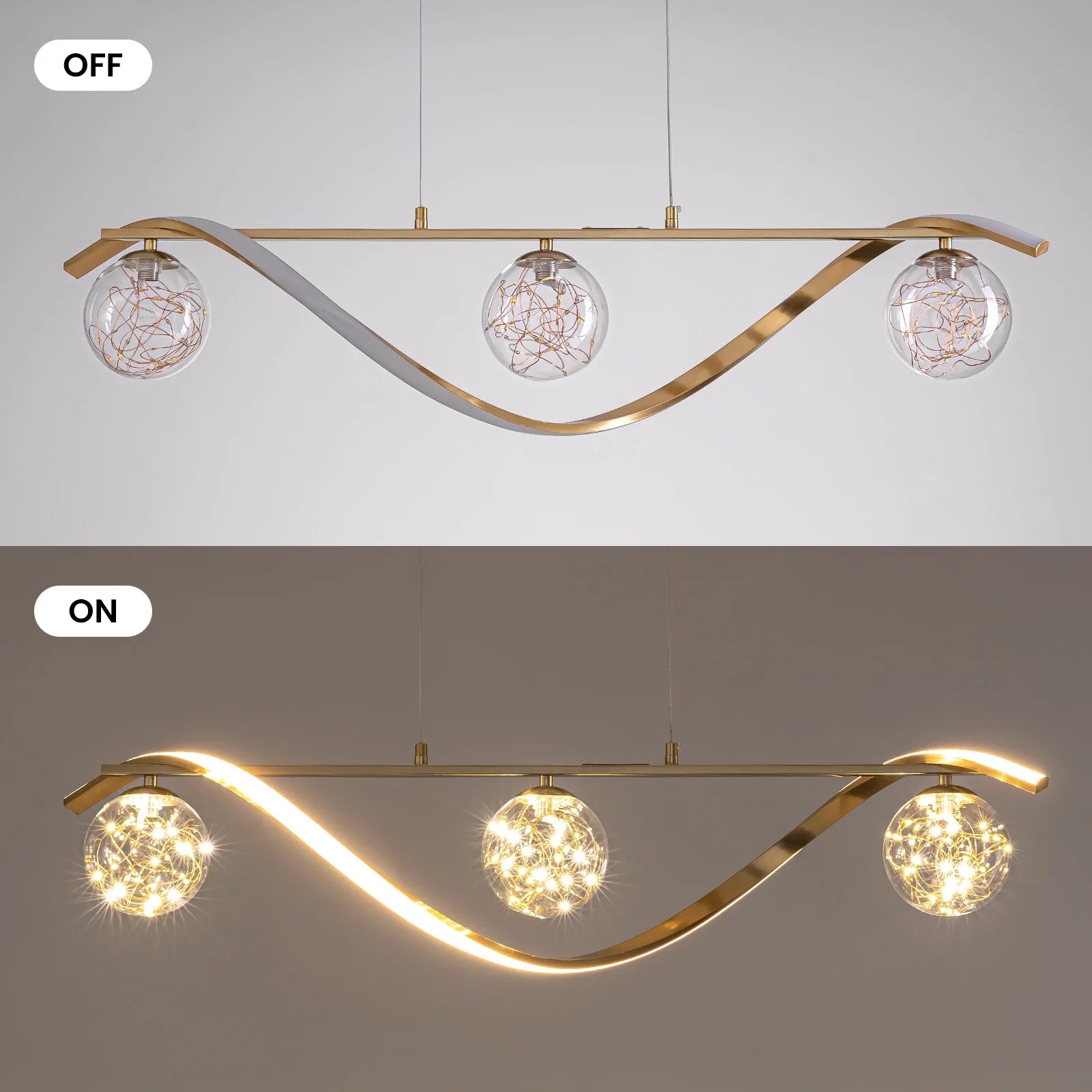 Pendant Light Metal Glass Linear 39.4 in Gold LED Dining Kitchen Island Chandelier Modern Minimalist Hanging Fixture | Thomler