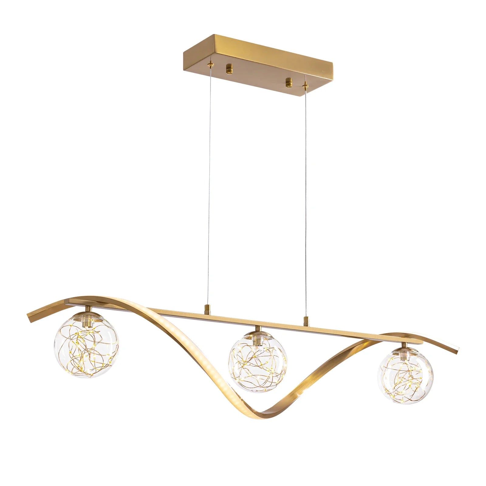 Pendant Light Metal Glass Linear 39.4 in Gold LED Dining Kitchen Island Chandelier Modern Minimalist Hanging Fixture | Thomler