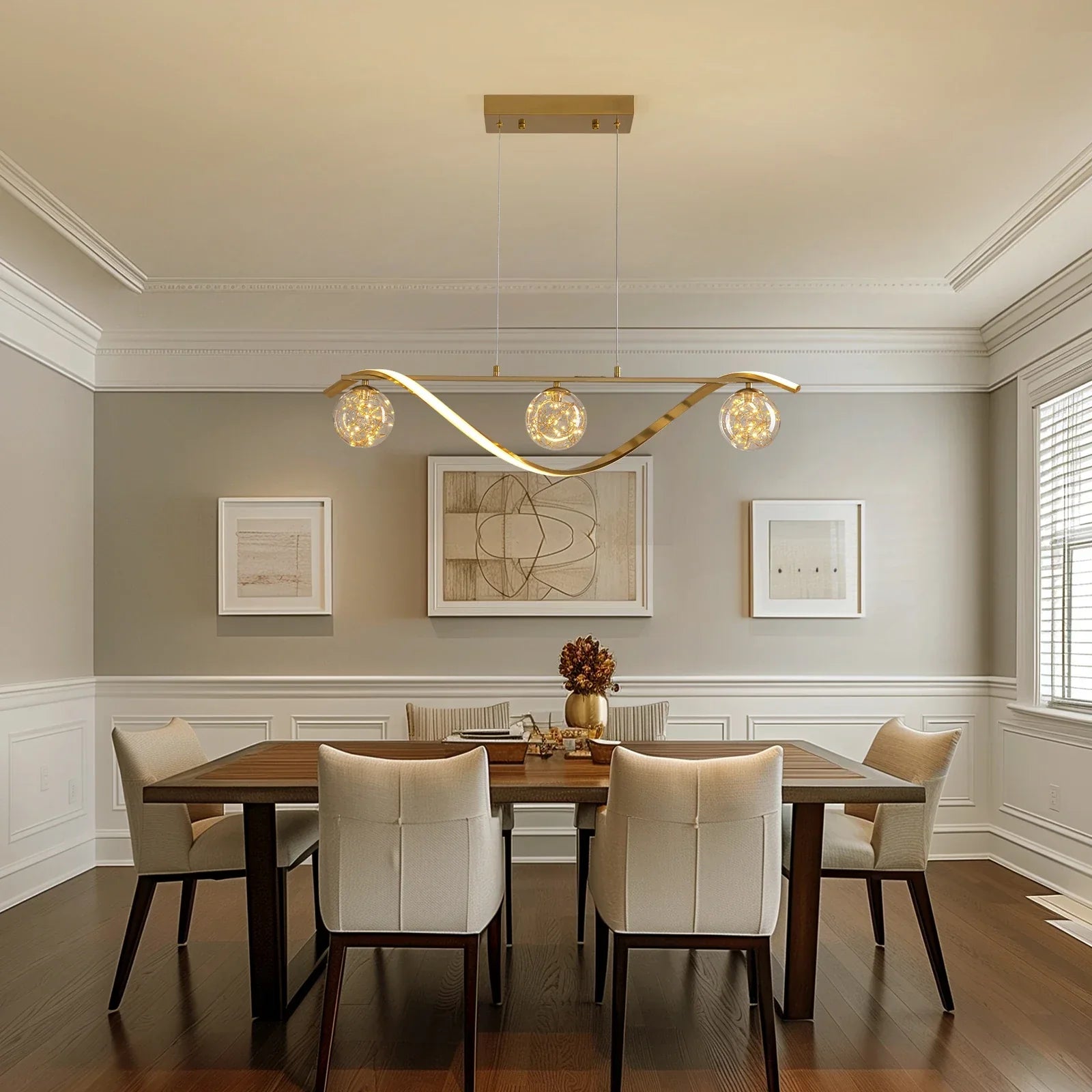 Pendant Light Glass Metal 100.0 cm Gold Dining Room Kitchen Island LED Hanging Ceiling Lamp Adjustable Suspension | Thomler