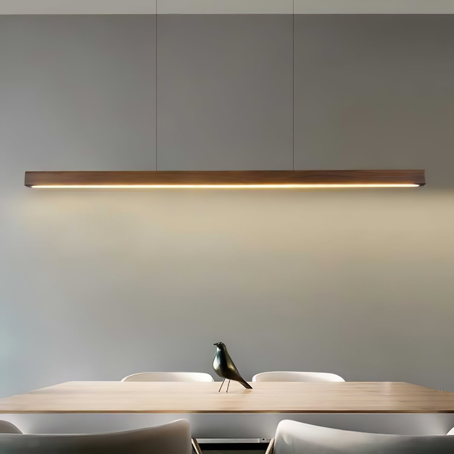 Pendant Light Wood Linear Integrated LED Natural Dining Table Kitchen Island Hanging Ceiling Lamp Japandi Scandinavian | Thomler
