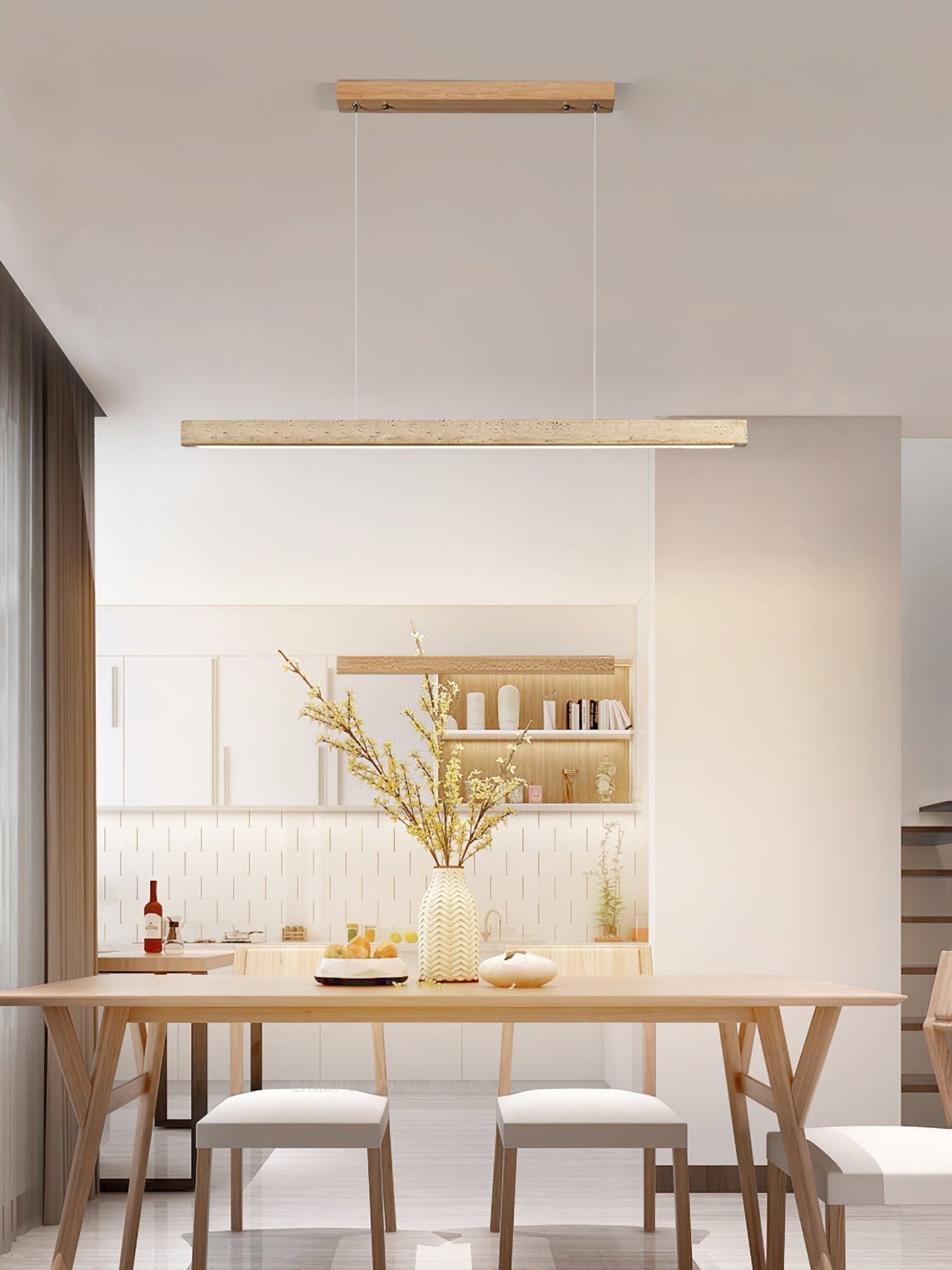 Linear Travertine Pendant Light with Integrated LED – Natural Stone Ceiling Fixture for Dining Room & Living Room – Dimmable Modern | Thomler