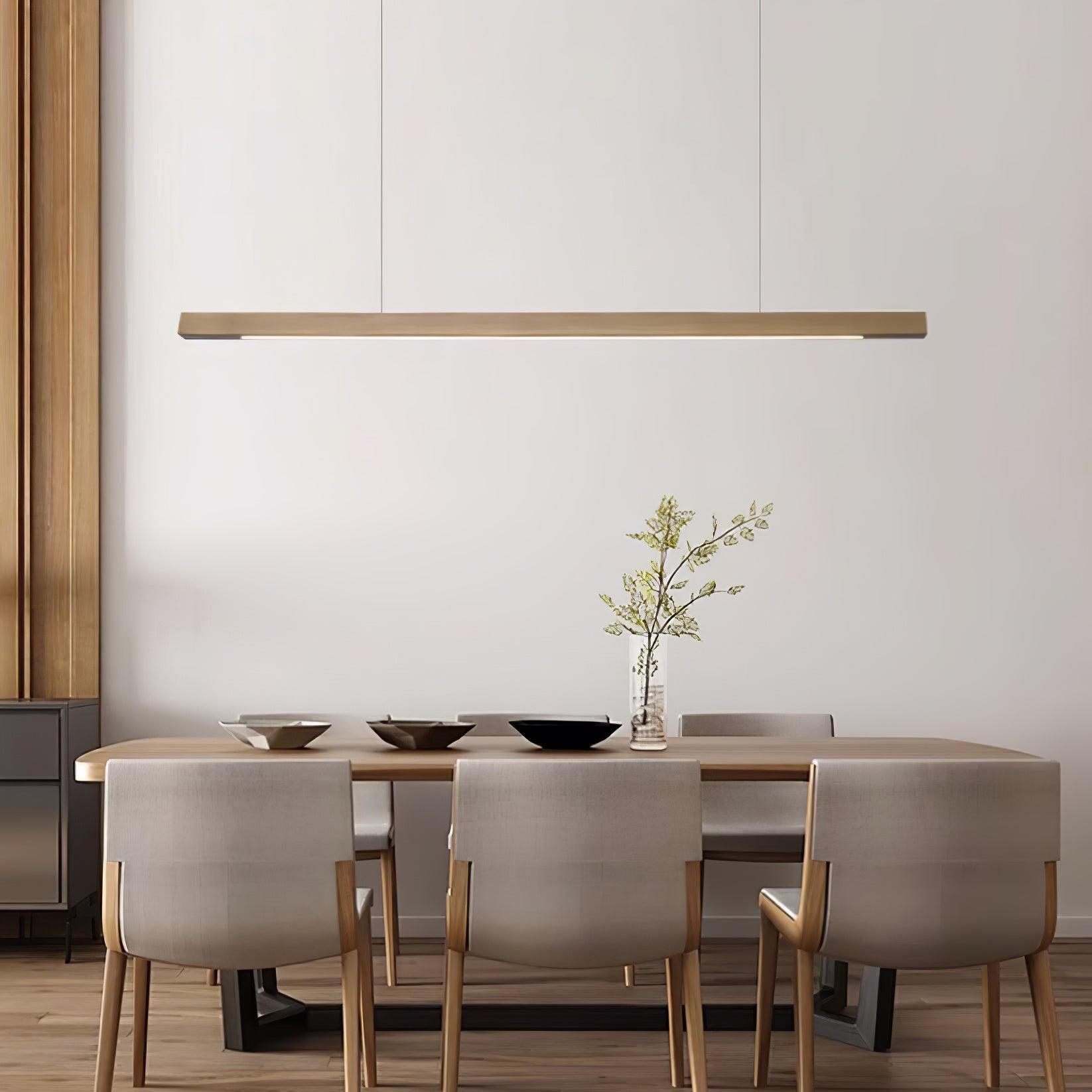 Pendant Light Wood Linear Integrated LED Natural Dining Table Kitchen Island Hanging Ceiling Lamp Japandi Scandinavian | Thomler