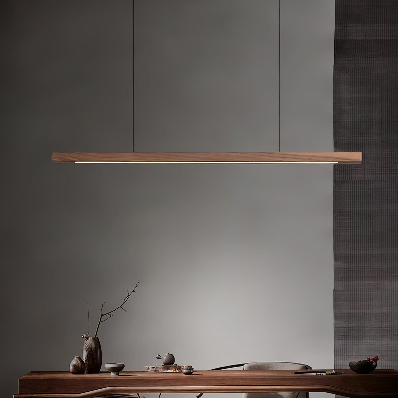 Pendant Light Wood Linear Integrated LED Natural Dining Table Kitchen Island Hanging Ceiling Lamp Japandi Scandinavian | Thomler