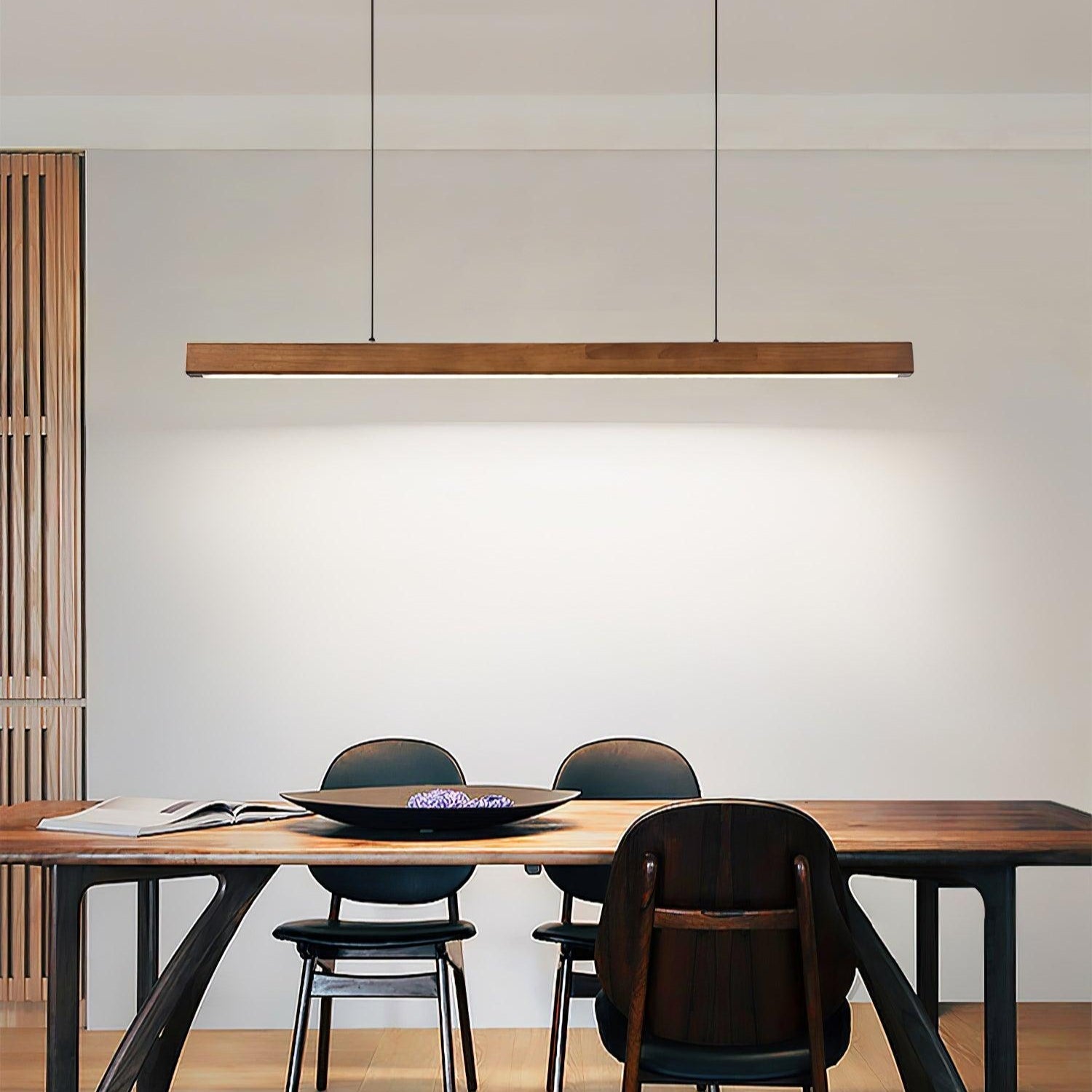 Pendant Light Wood Linear Integrated LED Natural Dining Table Kitchen Island Hanging Ceiling Lamp Japandi Scandinavian | Thomler