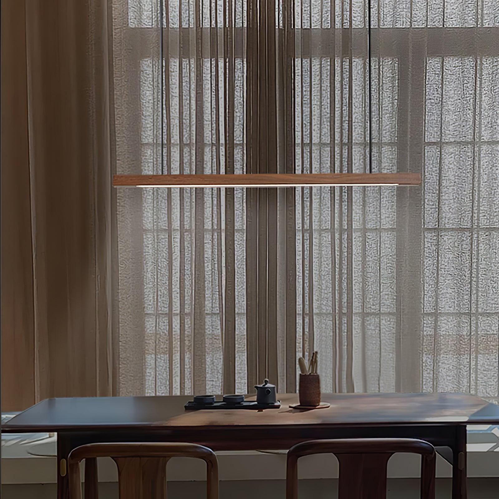 Pendant Light Wood Linear Integrated LED Natural Dining Table Kitchen Island Hanging Ceiling Lamp Japandi Scandinavian | Thomler