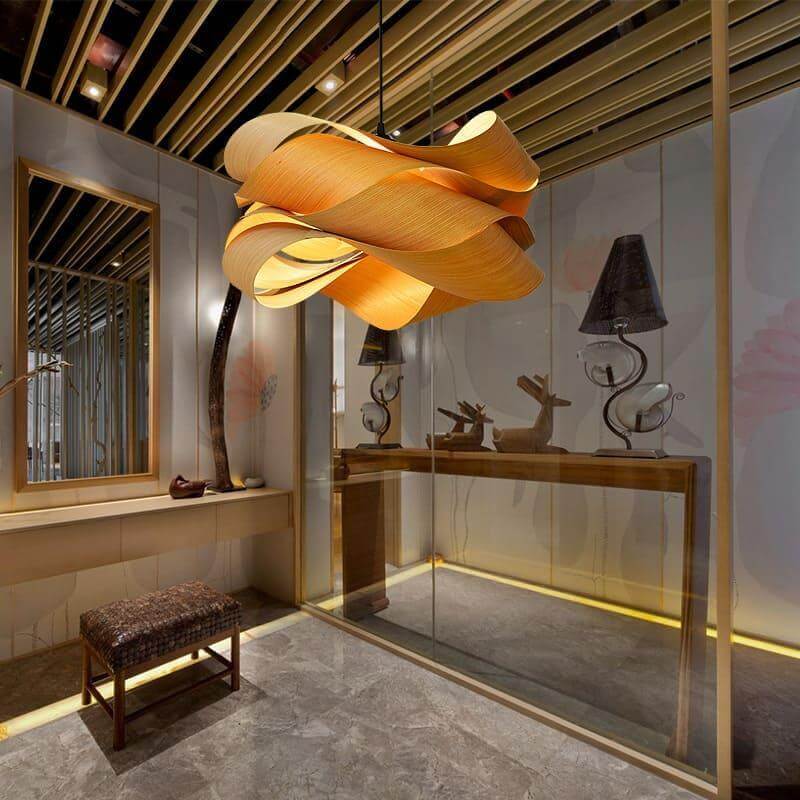 Pendant Light Wood Grain LED 17.7 in Dining Room Kitchen Island Ceiling Lamp Elegant Modern Design | Thomler