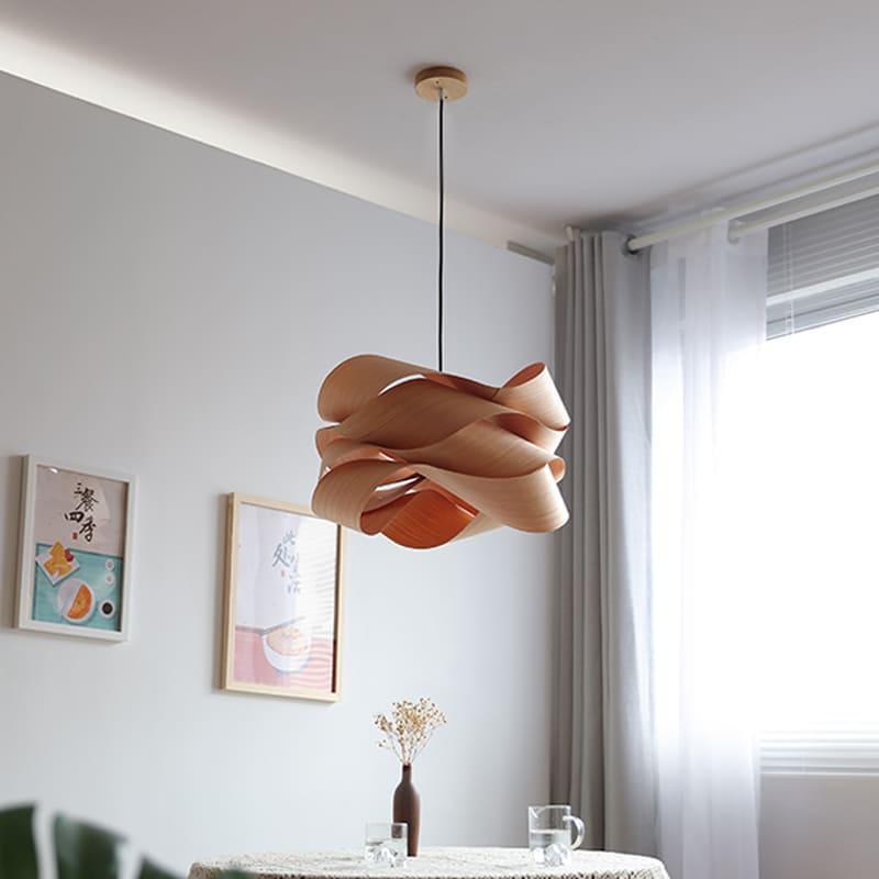 Pendant Light Wood Grain LED 17.7 in Dining Room Kitchen Island Ceiling Lamp Elegant Modern Design | Thomler