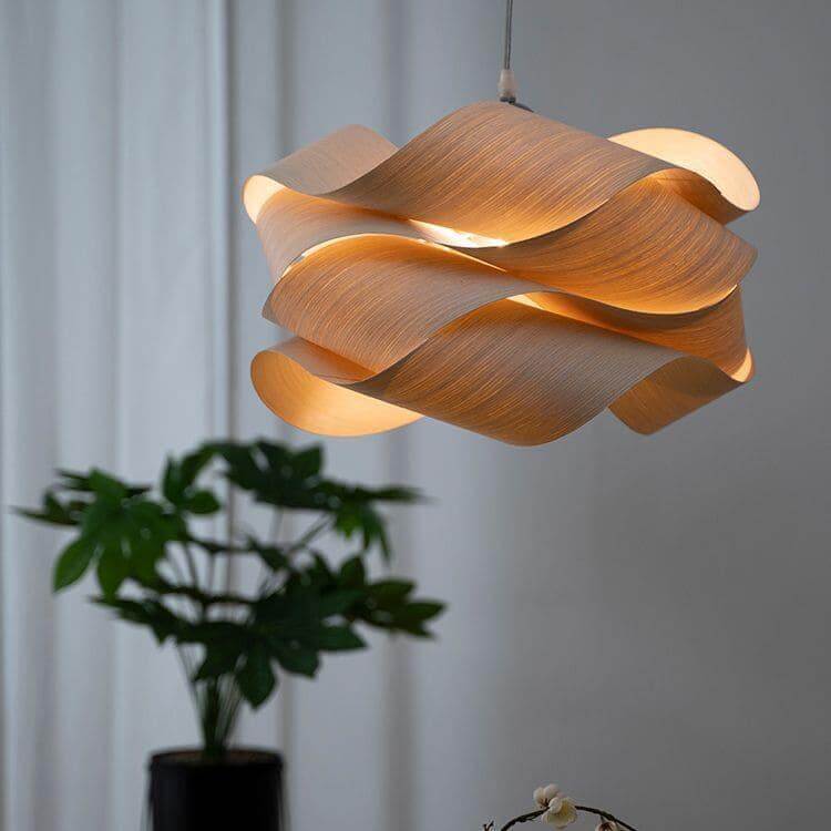 Pendant Light Wood Grain LED 17.7 in Dining Room Kitchen Island Ceiling Lamp Elegant Modern Design | Thomler