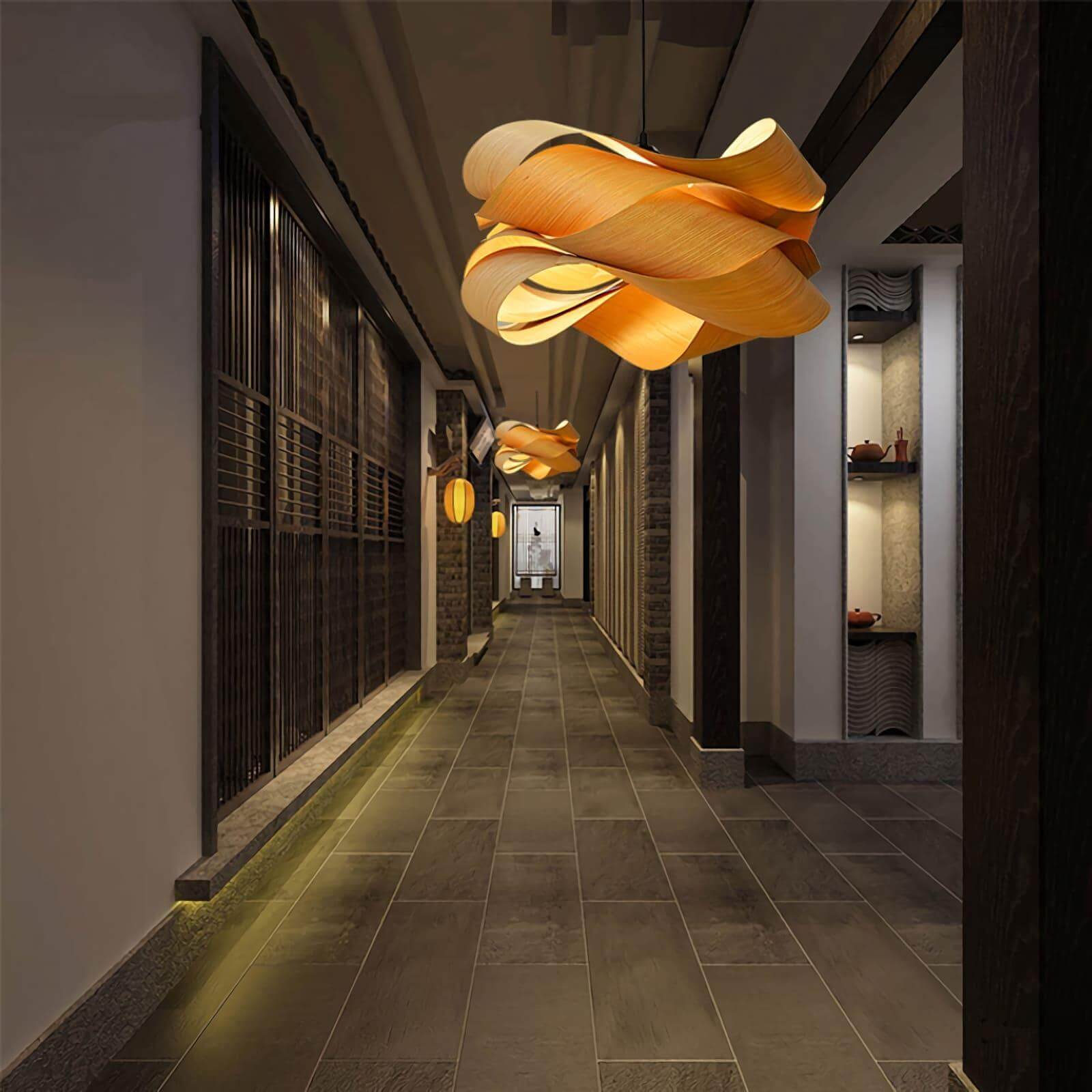 Pendant Light Wood Grain LED 17.7 in Dining Room Kitchen Island Ceiling Lamp Elegant Modern Design | Thomler