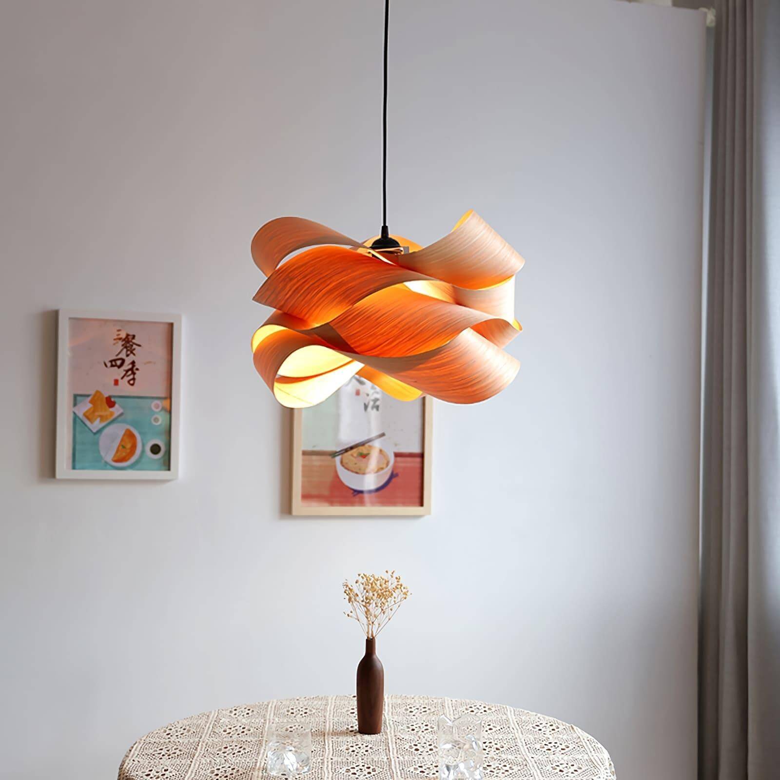 Pendant Light Wood Grain LED 17.7 in Dining Room Kitchen Island Ceiling Lamp Elegant Modern Design | Thomler