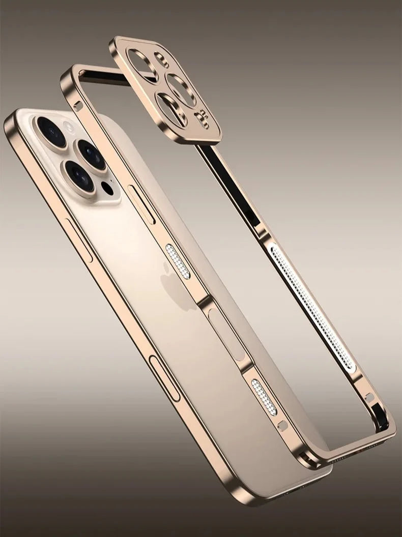 Aluminum Bumper Case for iPhone with Ventilation Grills & Detachable Lens Shield – Shock-Absorbing Frame for 12 Pro Max to 17 Series | Thomler