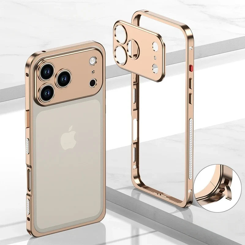 Aluminum Bumper Case for iPhone with Ventilation Grills & Detachable Lens Shield – Shock-Absorbing Frame for 12 Pro Max to 17 Series | Thomler