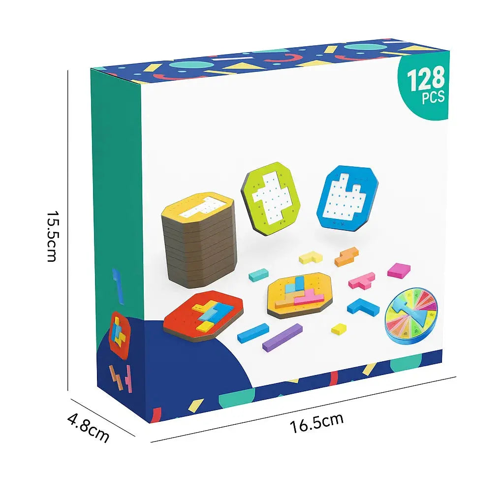 Puzzle Game Educational Logic 108 Pieces Colourful Shapes 20 Challenge Cards For Children Adults | Thomler