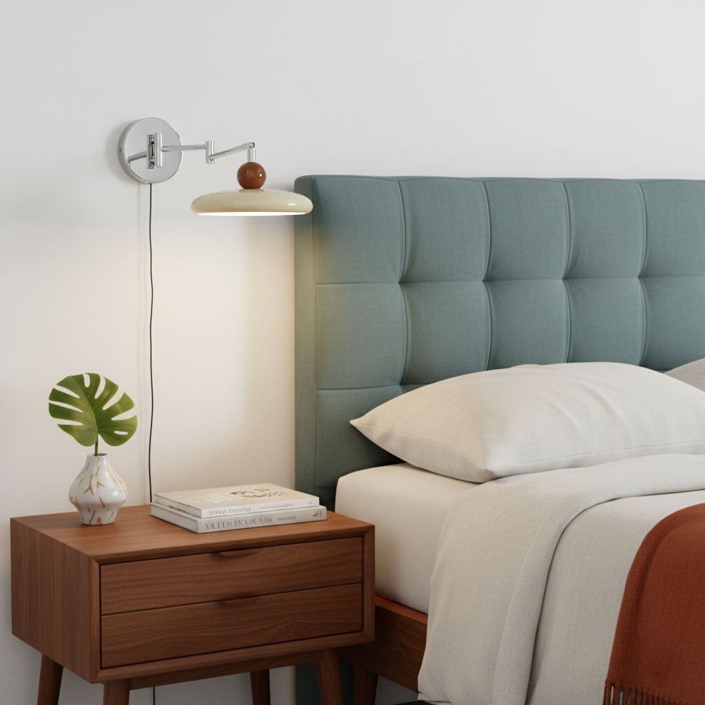 Metal Plug-In Wall Lamp 7.9 in x 4.7 in Warm Glow Indoor Accent Lighting Chrome Green Beige | Thomler