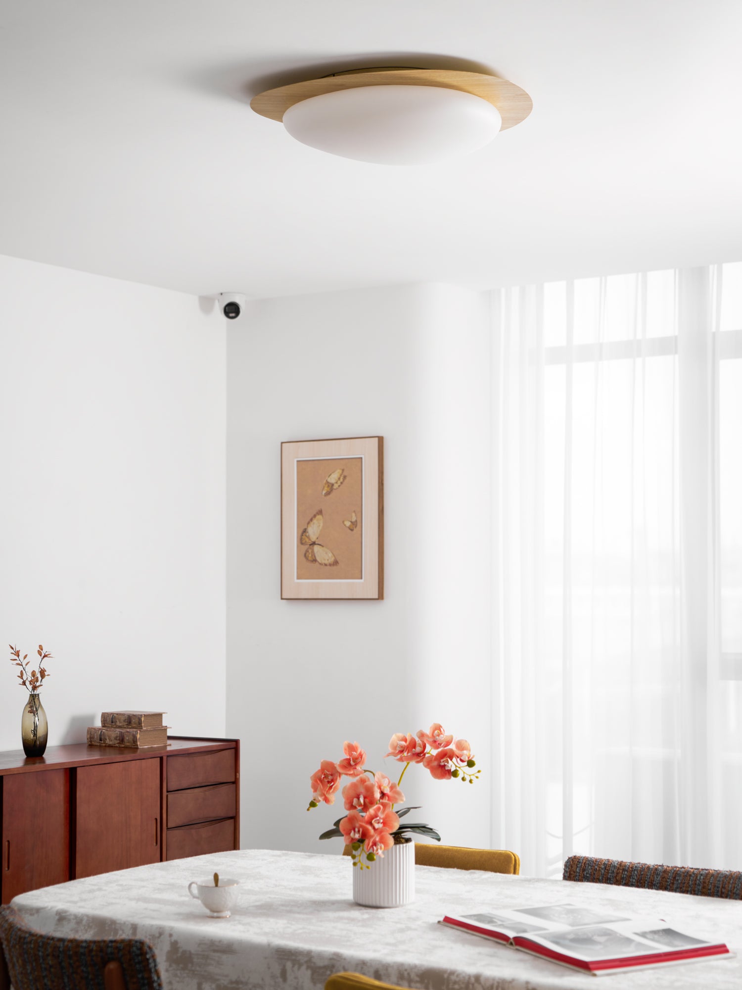 Pebble Ceiling Light 11.8 in 12W Walnut Grain Indoor Flush Mount LED | Modern Bedroom Living Room Dining Room Ceiling Fixture | Thomler