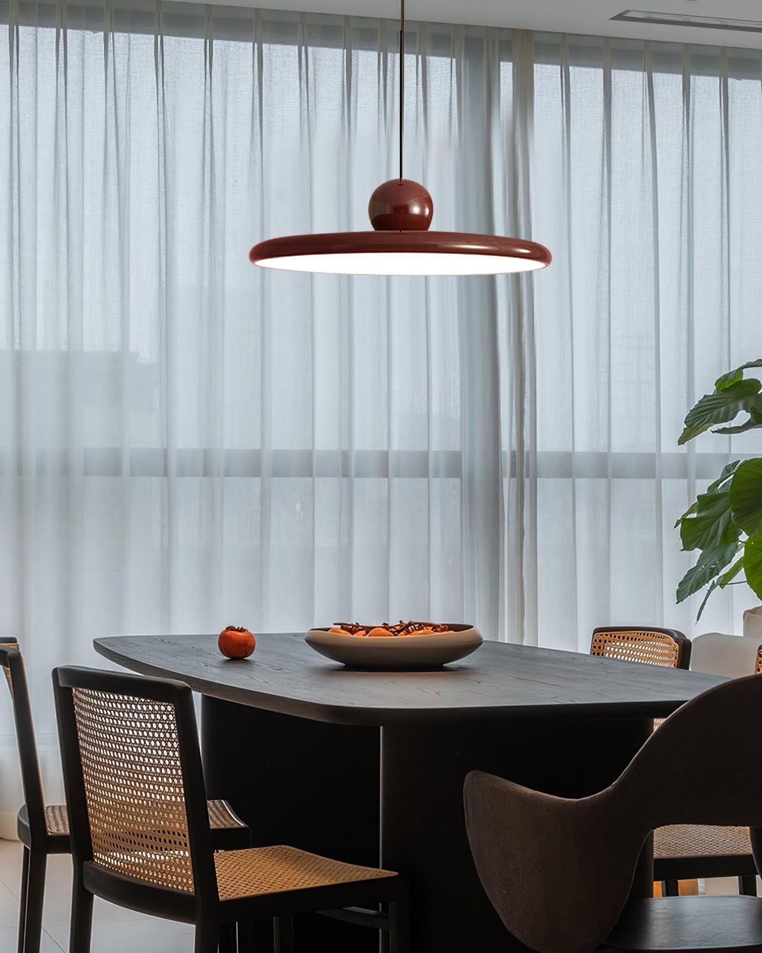 Metal Pendant Ceiling Light 11.8 in Round Disk Warm LED Indoor Dining Room Kitchen Island Hanging Fixture | Thomler