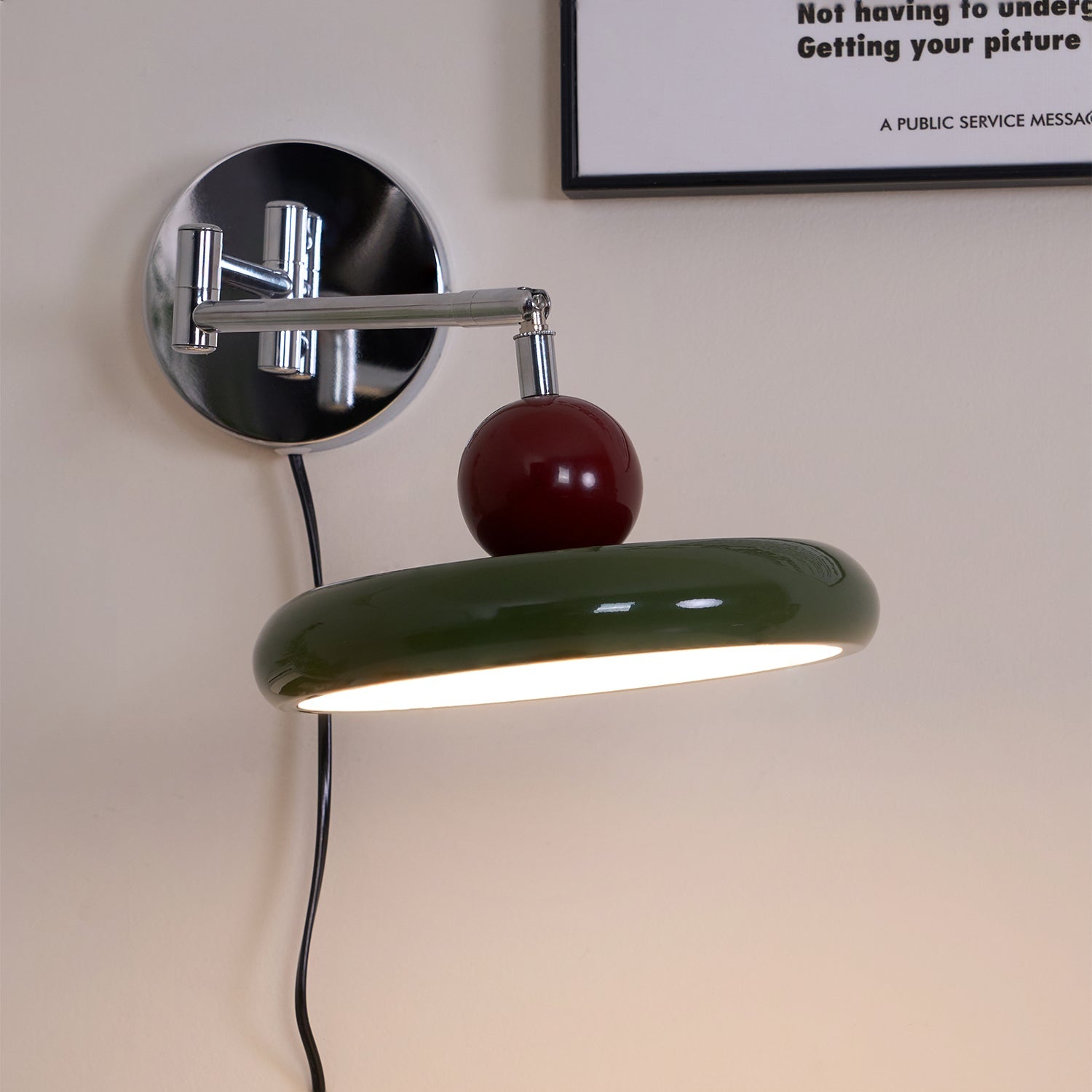 Metal Plug-In Wall Lamp 7.9 in x 4.7 in Warm Glow Indoor Accent Lighting Chrome Green Beige | Thomler
