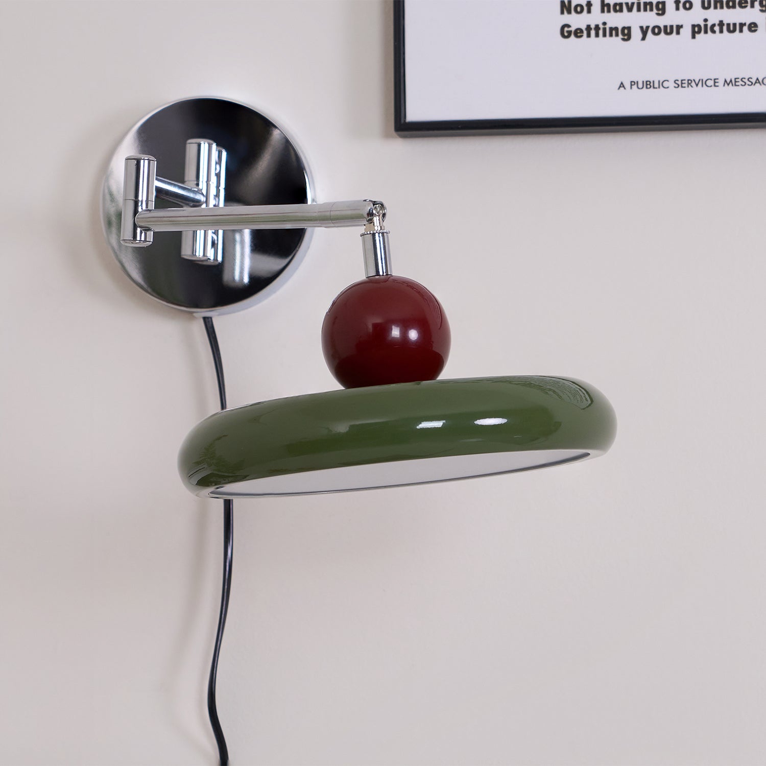 Metal Plug-In Wall Lamp 7.9 in x 4.7 in Warm Glow Indoor Accent Lighting Chrome Green Beige | Thomler