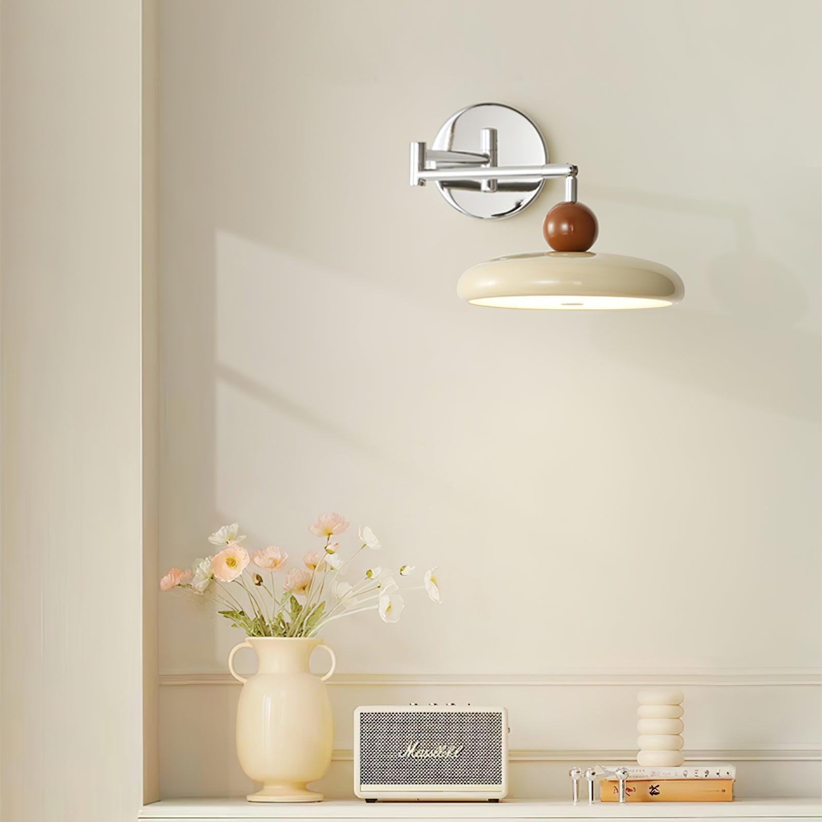 Metal Plug-In Wall Lamp 7.9 in x 4.7 in Warm Glow Indoor Accent Lighting Chrome Green Beige | Thomler