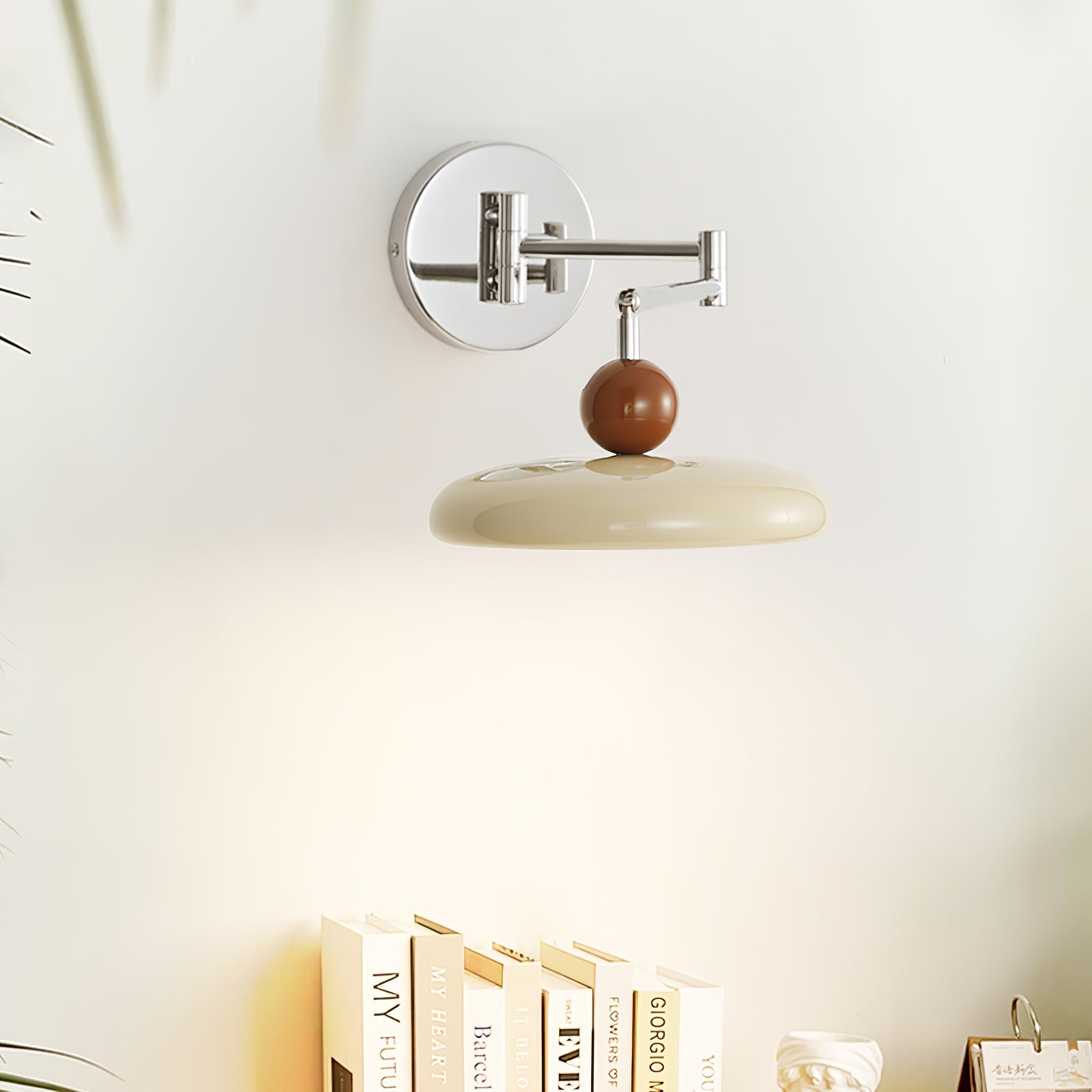 Metal Plug-In Wall Lamp 7.9 in x 4.7 in Warm Glow Indoor Accent Lighting Chrome Green Beige | Thomler