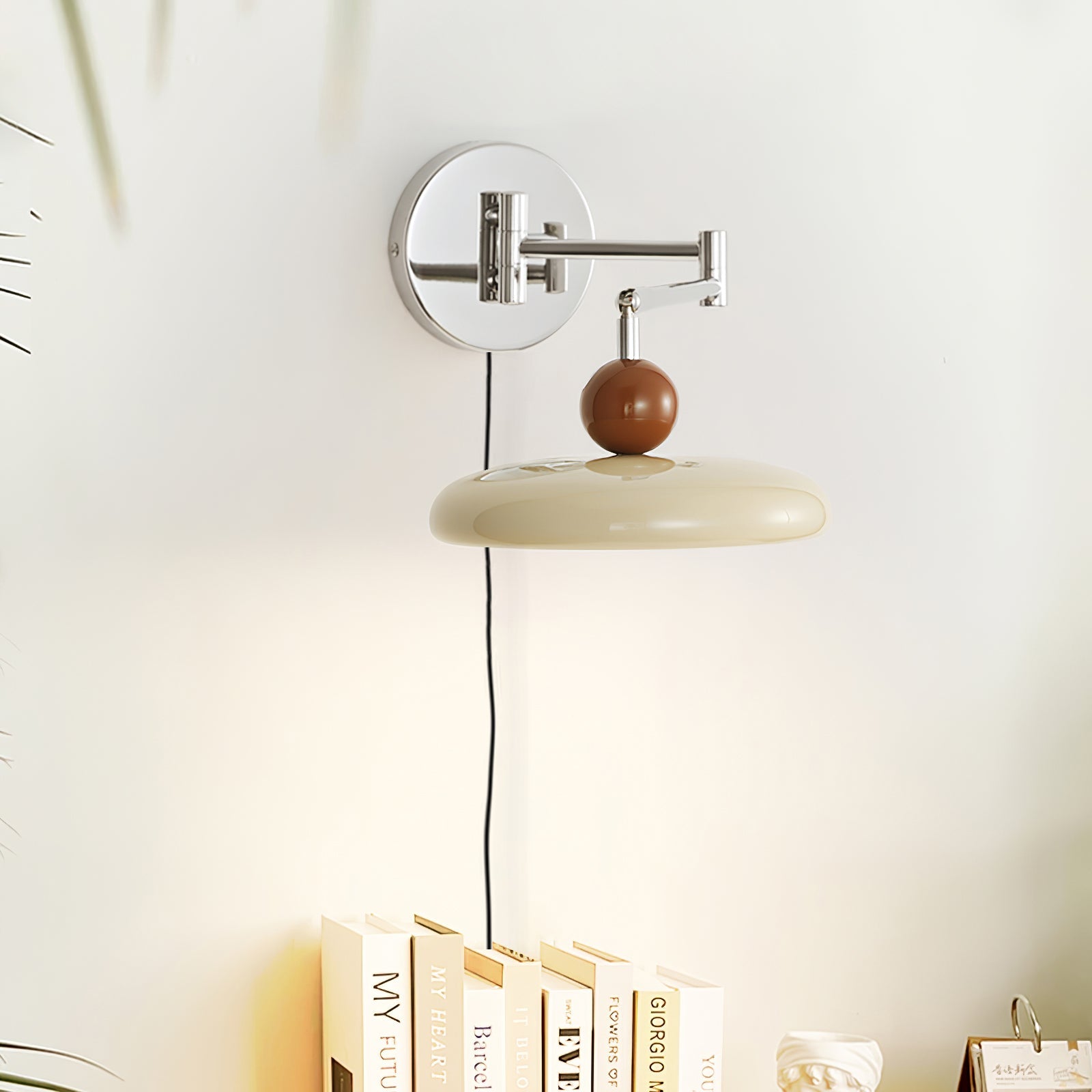 Metal Plug-In Wall Lamp 7.9 in x 4.7 in Warm Glow Indoor Accent Lighting Chrome Green Beige | Thomler