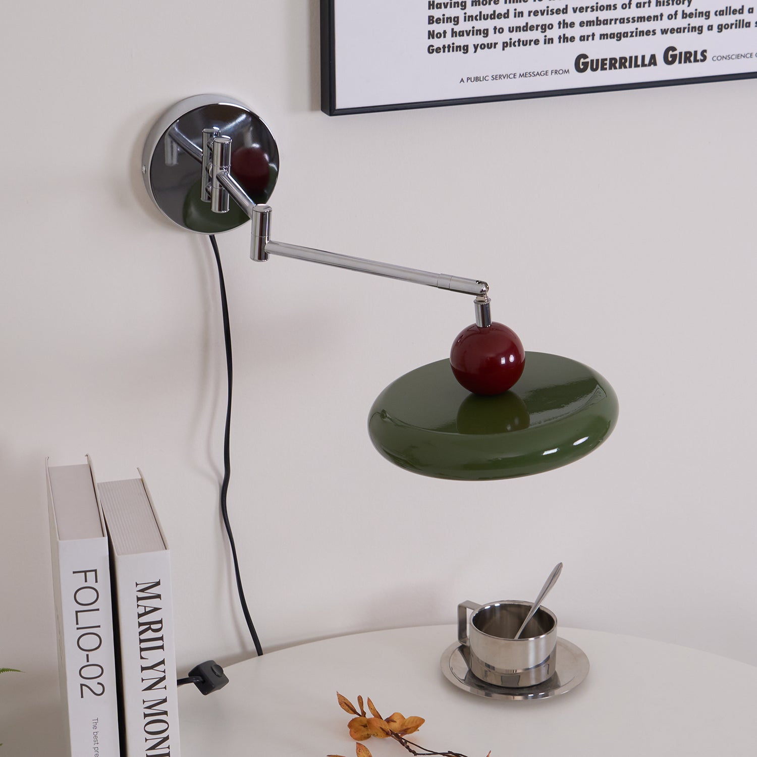 Metal Plug-In Wall Lamp 7.9 in x 4.7 in Warm Glow Indoor Accent Lighting Chrome Green Beige | Thomler