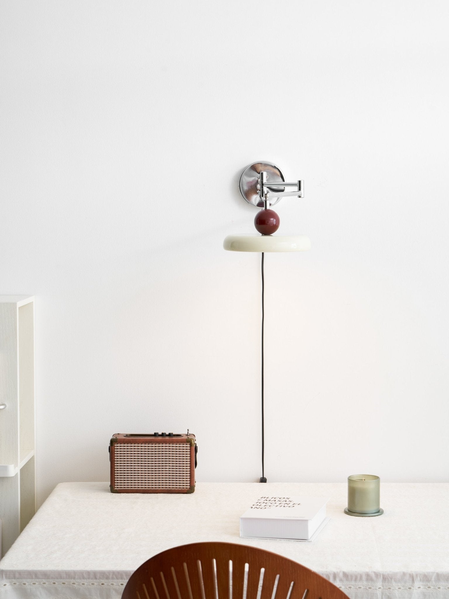 Metal Plug-In Wall Lamp 7.9 in x 4.7 in Warm Glow Indoor Accent Lighting Chrome Green Beige | Thomler