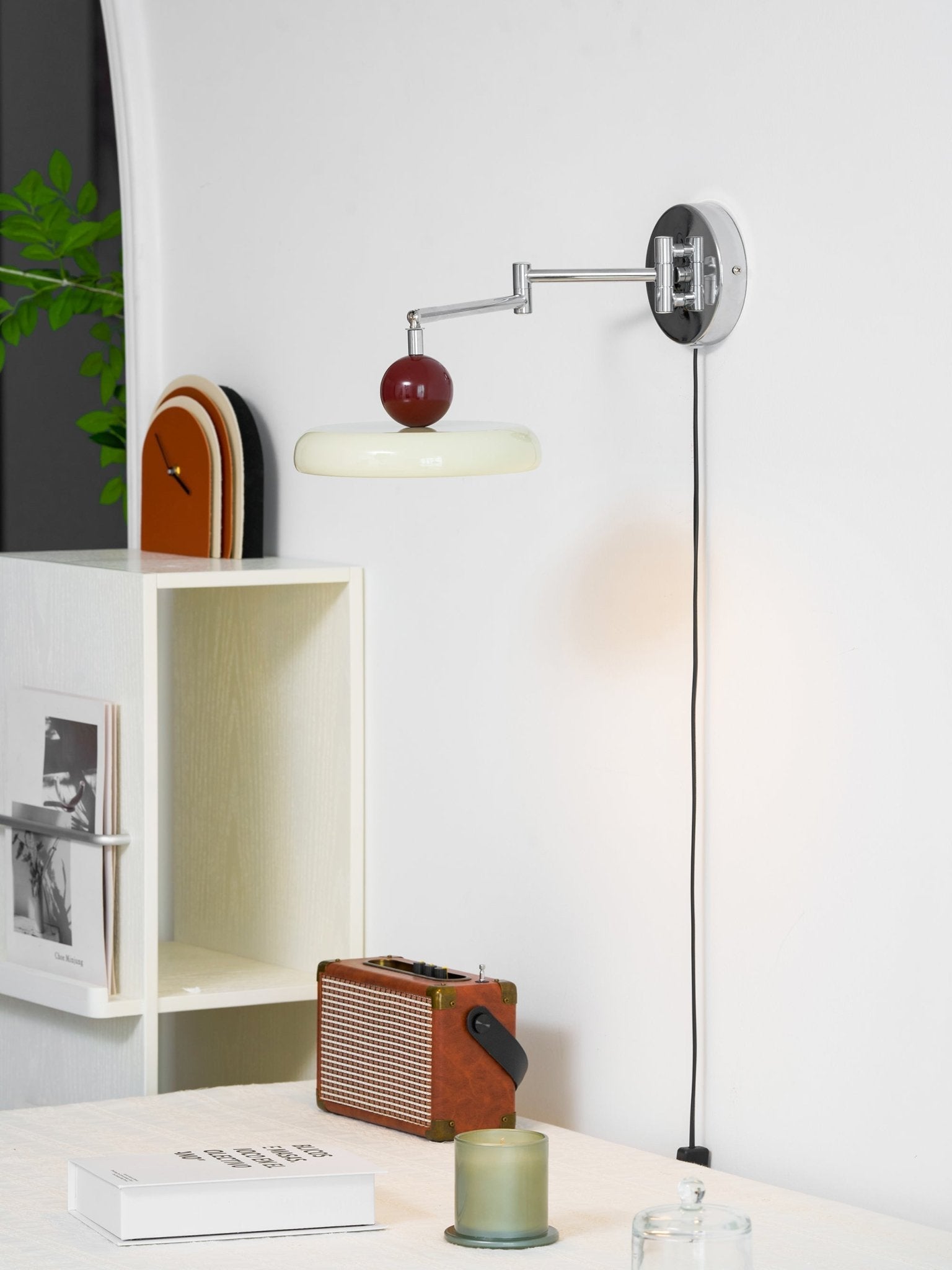Metal Plug-In Wall Lamp 7.9 in x 4.7 in Warm Glow Indoor Accent Lighting Chrome Green Beige | Thomler