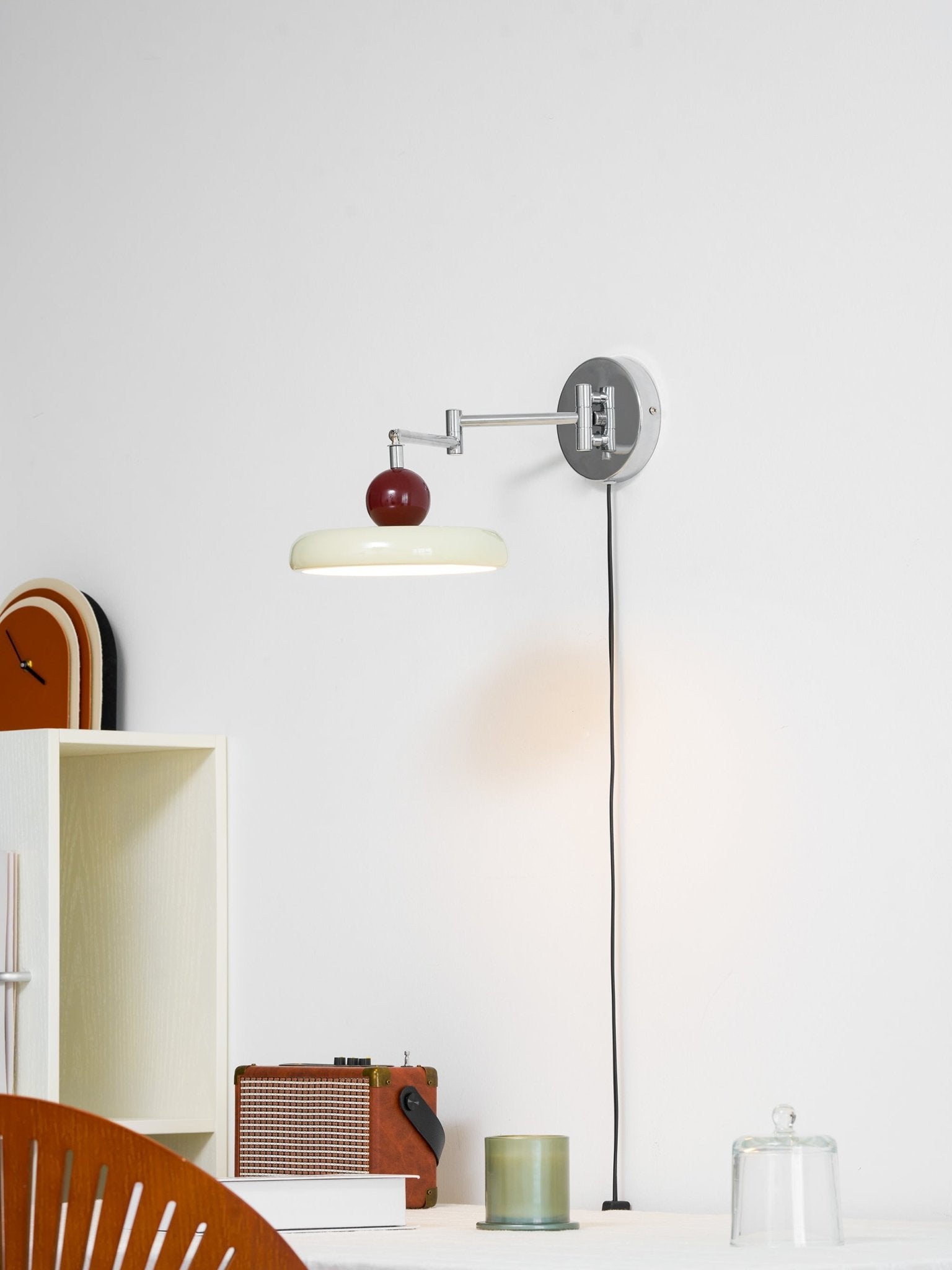 Metal Plug-In Wall Lamp 7.9 in x 4.7 in Warm Glow Indoor Accent Lighting Chrome Green Beige | Thomler