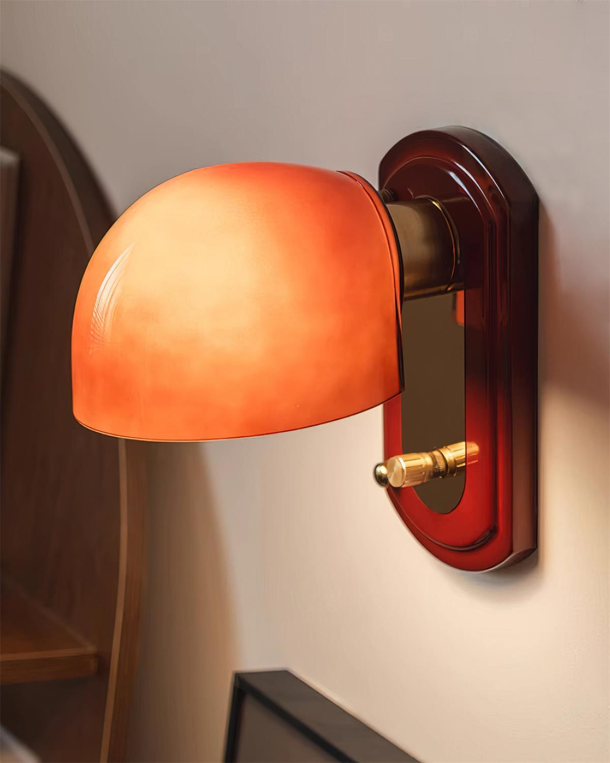 Wall Lamp Metal Dome 7.8 in Gold Red Hardwired Bedroom Living Room Hallway Lighting Fixture | Thomler