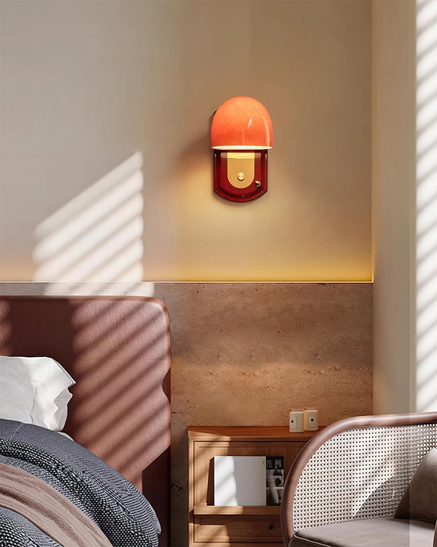 Wall Lamp Metal Dome 7.8 in Gold Red Hardwired Bedroom Living Room Hallway Lighting Fixture | Thomler