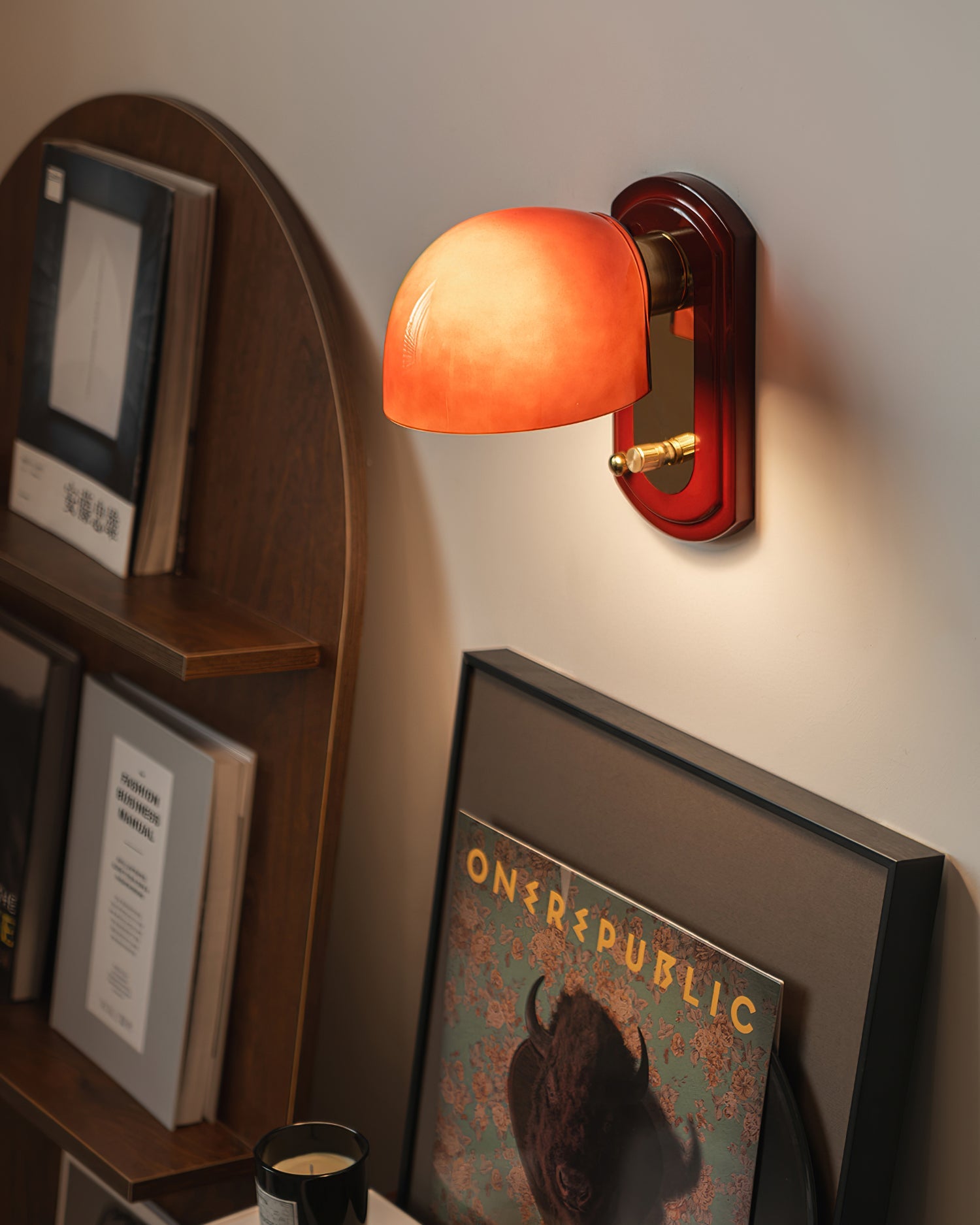 Wall Lamp Metal Dome 7.8 in Gold Red Hardwired Bedroom Living Room Hallway Lighting Fixture | Thomler