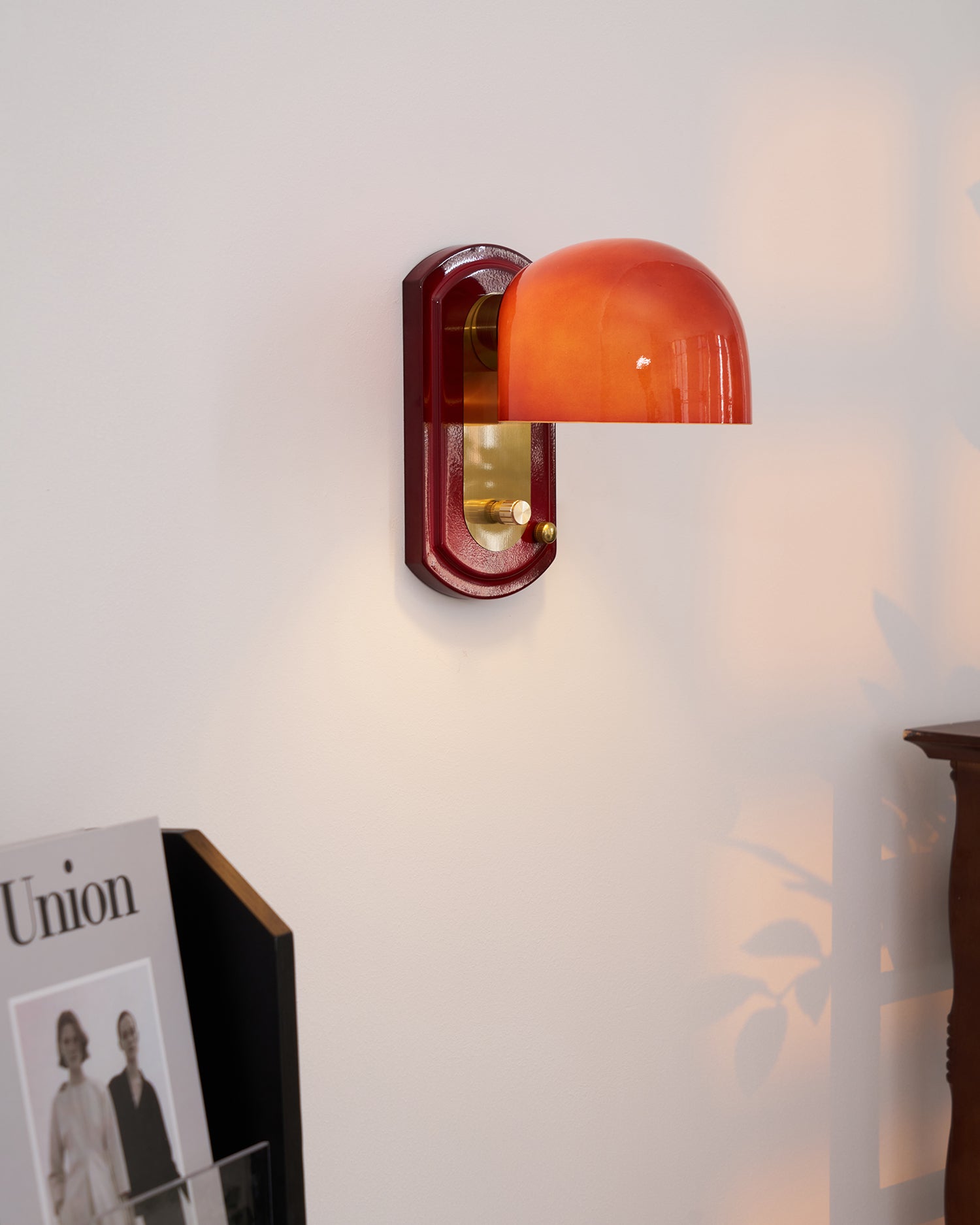 Wall Lamp Metal Dome 7.8 in Gold Red Hardwired Bedroom Living Room Hallway Lighting Fixture | Thomler