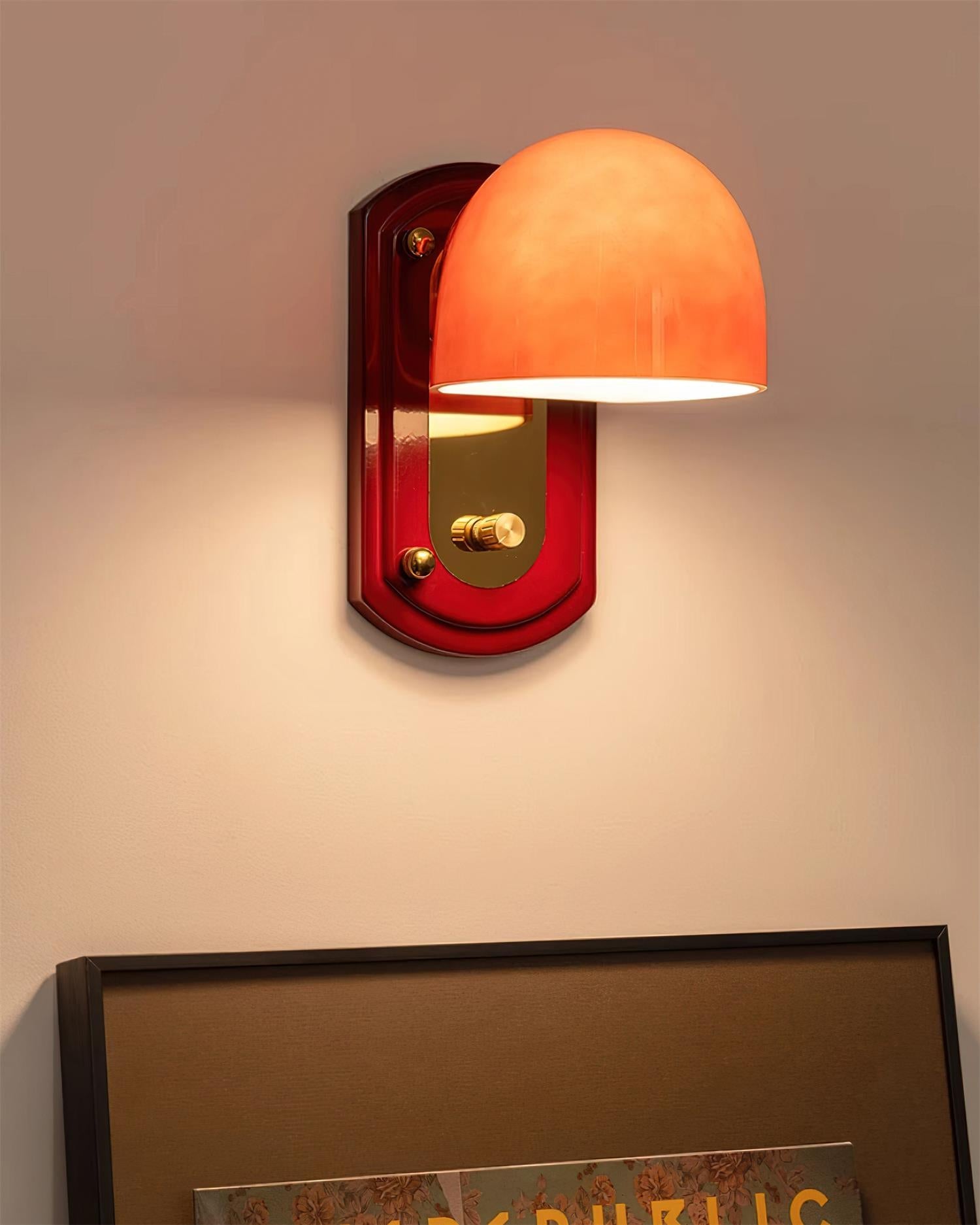 Wall Lamp Metal Dome 7.8 in Gold Red Hardwired Bedroom Living Room Hallway Lighting Fixture | Thomler