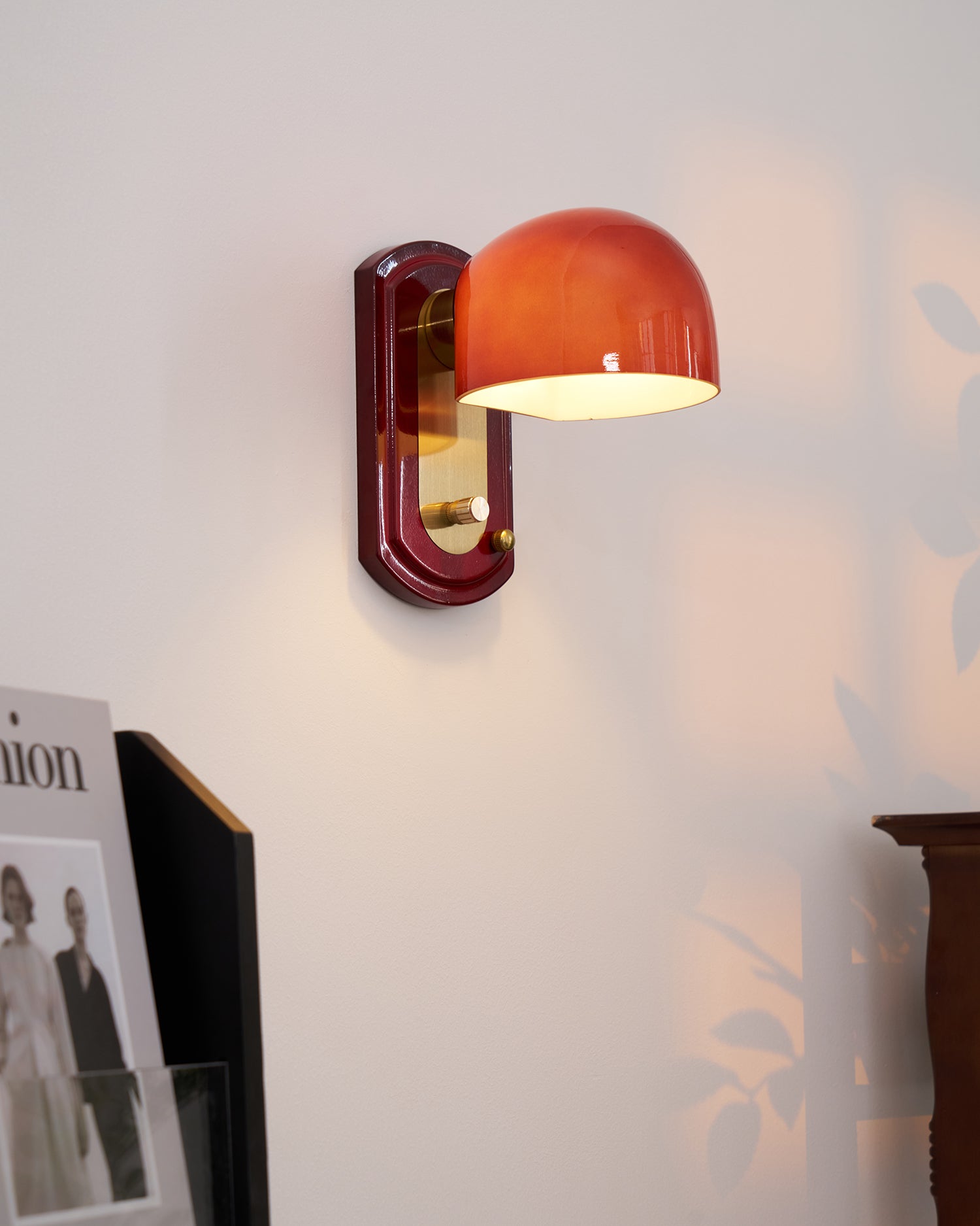 Wall Lamp Metal Dome 7.8 in Gold Red Hardwired Bedroom Living Room Hallway Lighting Fixture | Thomler