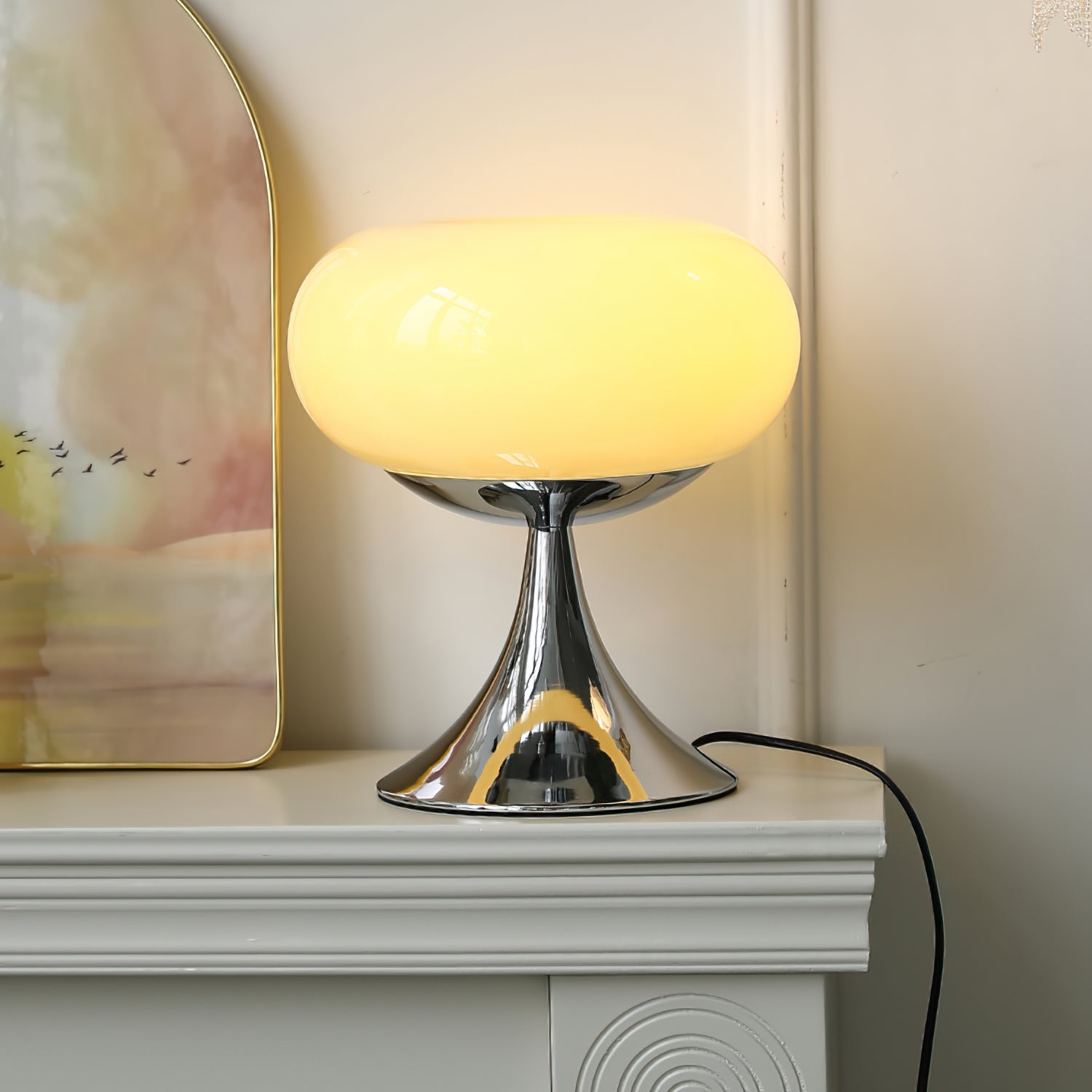 Table Lamp Metal 11 in LED Indoor Living Room Bedroom Desk Night Light Chrome White Green Cream | Thomler