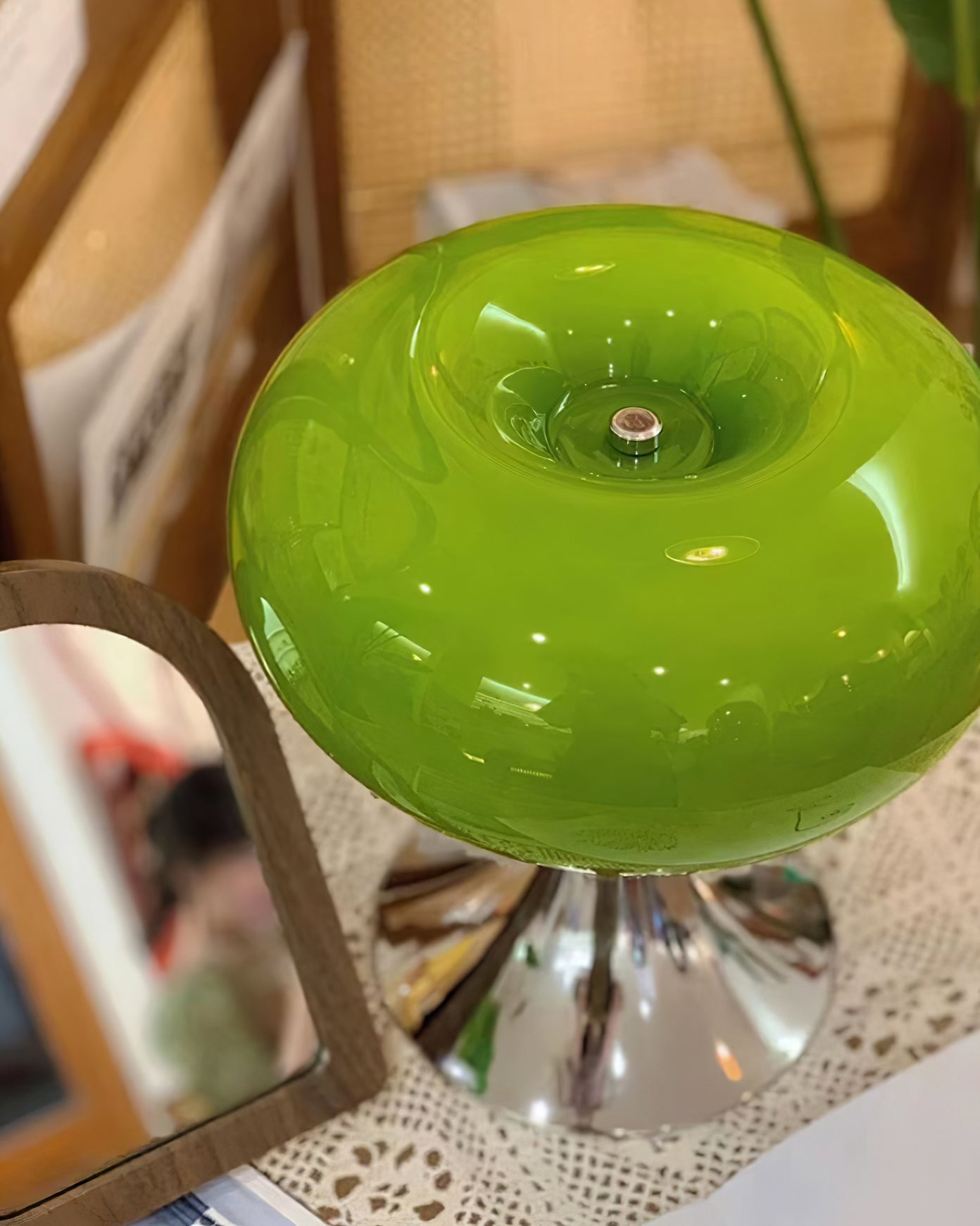 Table Lamp Metal 11 in LED Indoor Living Room Bedroom Desk Night Light Chrome White Green Cream | Thomler