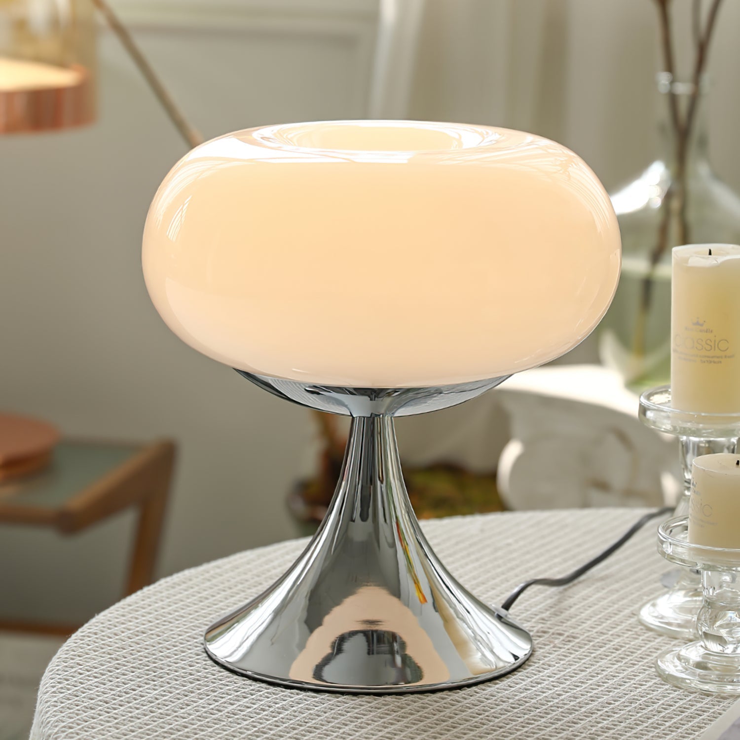 Table Lamp Metal 11 in LED Indoor Living Room Bedroom Desk Night Light Chrome White Green Cream | Thomler