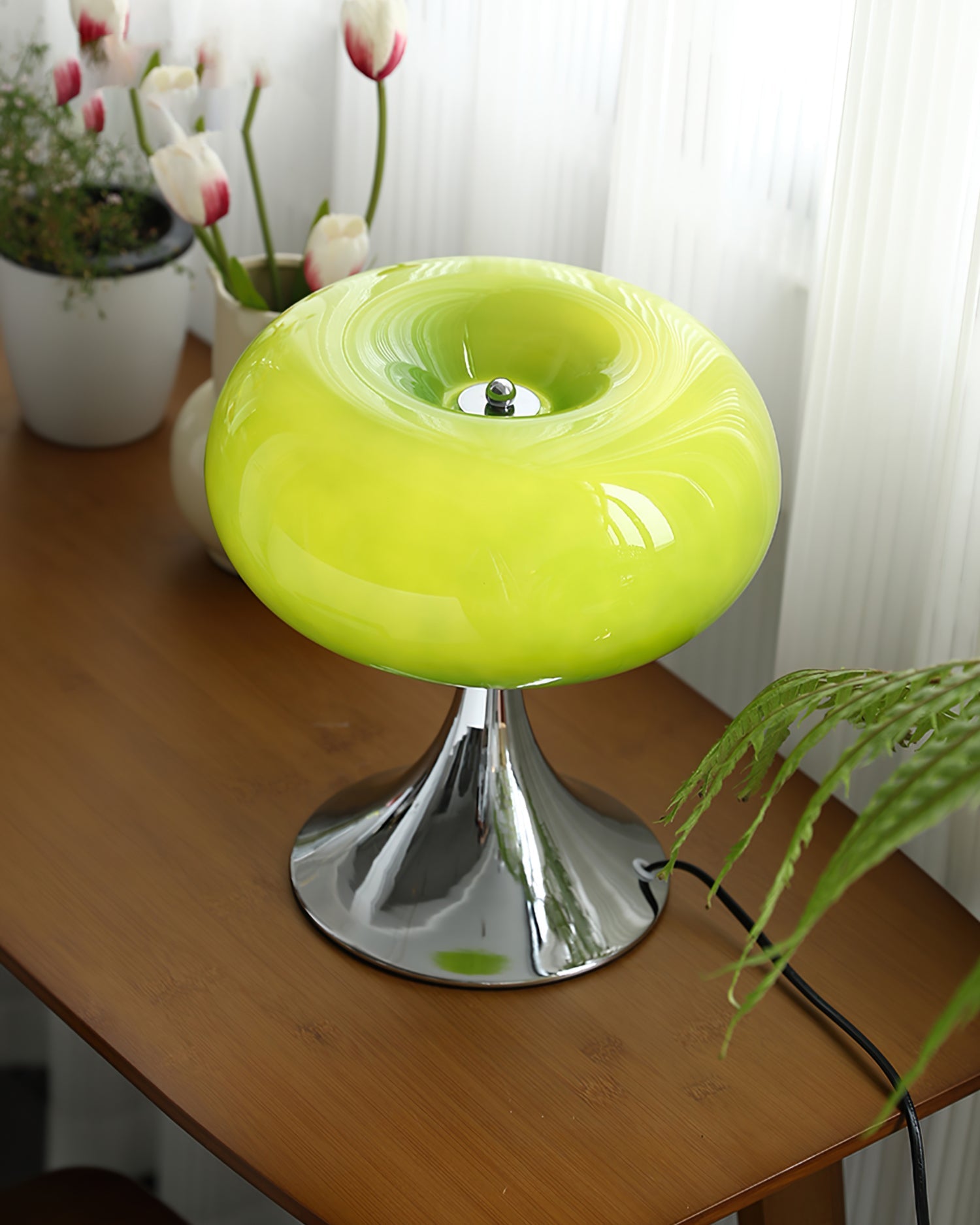 Table Lamp Metal 11 in LED Indoor Living Room Bedroom Desk Night Light Chrome White Green Cream | Thomler