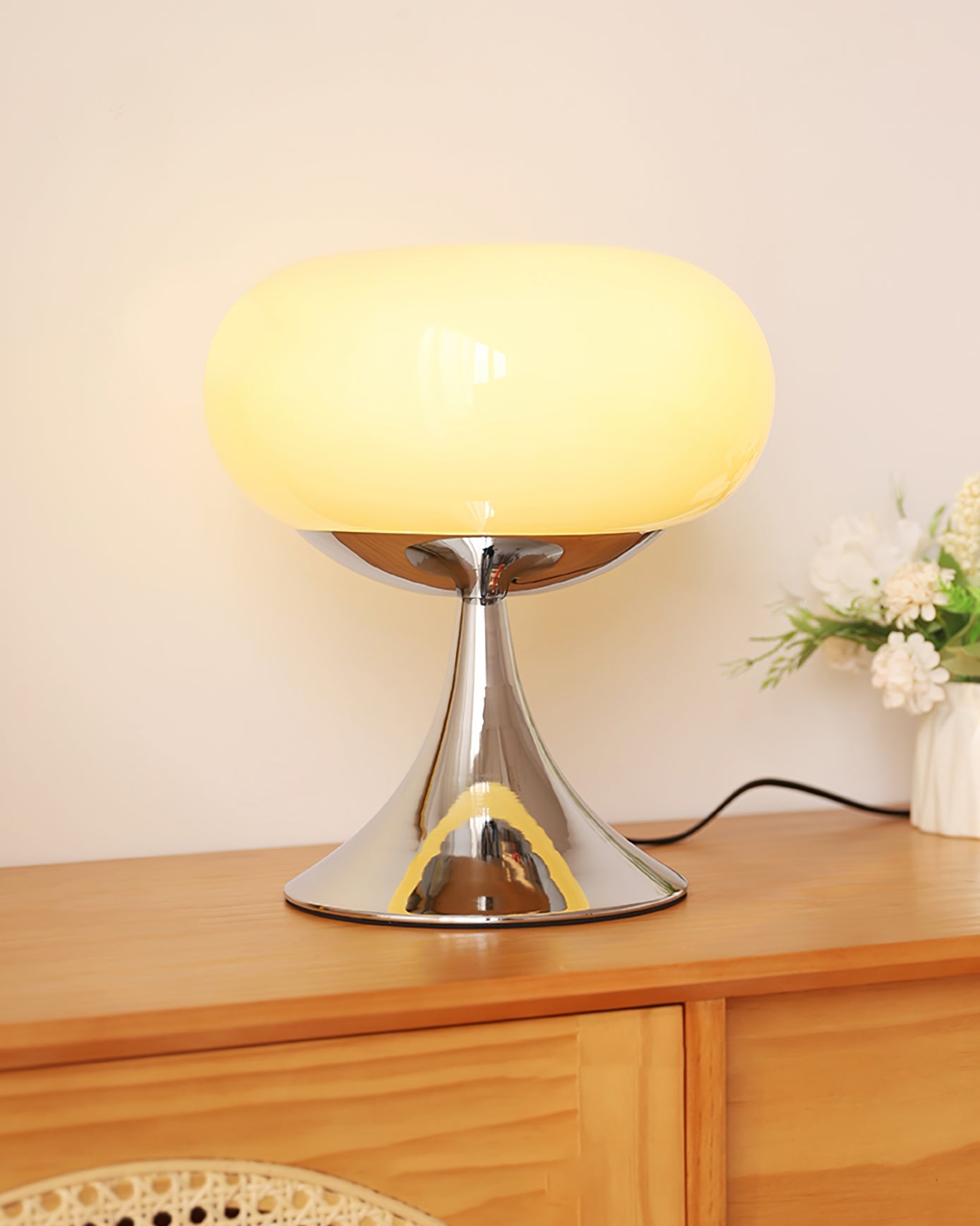 Table Lamp Metal 11 in LED Indoor Living Room Bedroom Desk Night Light Chrome White Green Cream | Thomler