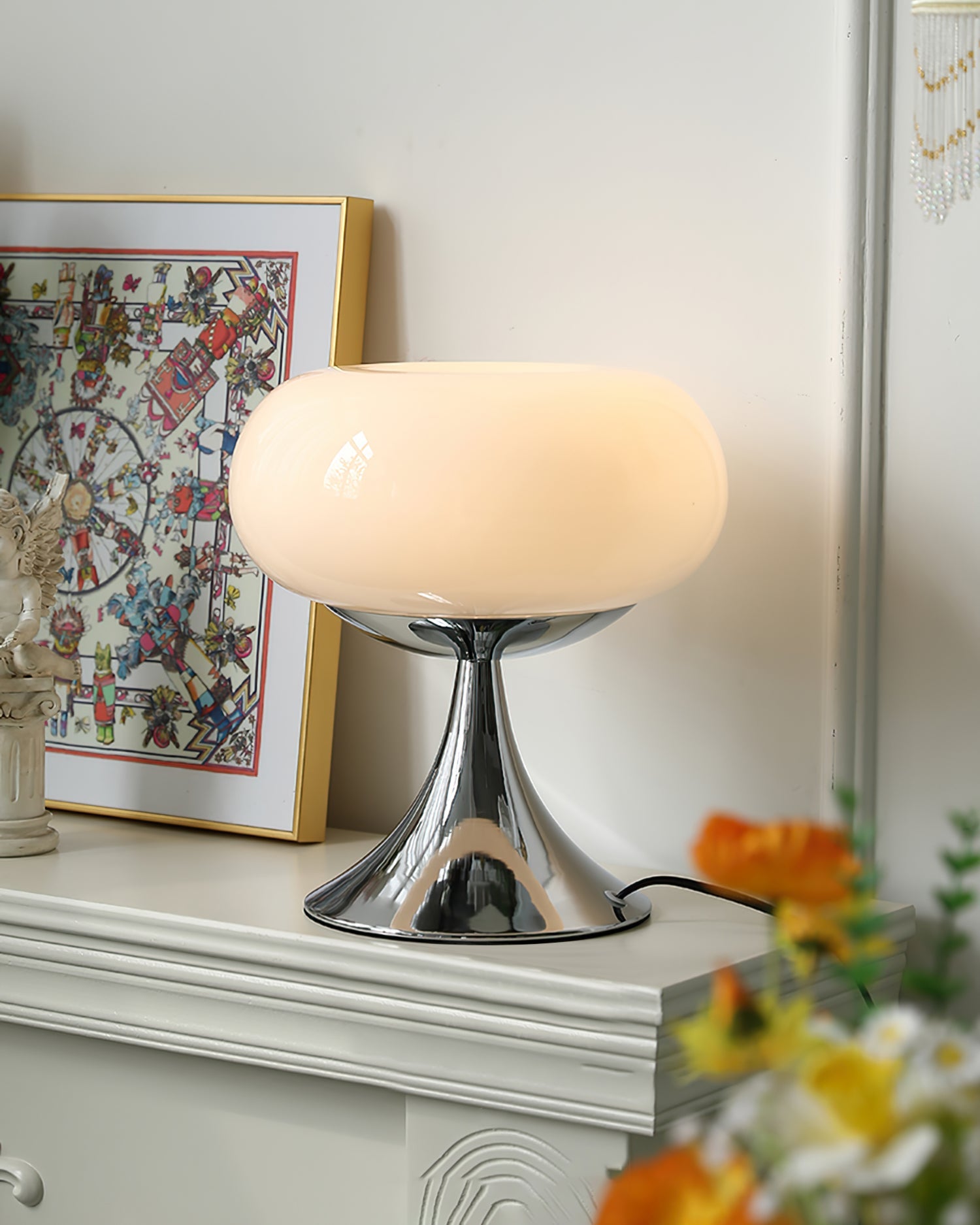 Table Lamp Metal 11 in LED Indoor Living Room Bedroom Desk Night Light Chrome White Green Cream | Thomler
