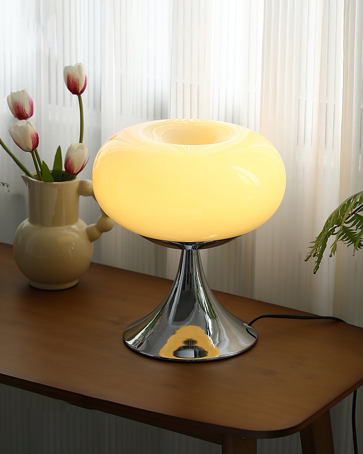 Table Lamp Metal 11 in LED Indoor Living Room Bedroom Desk Night Light Chrome White Green Cream | Thomler