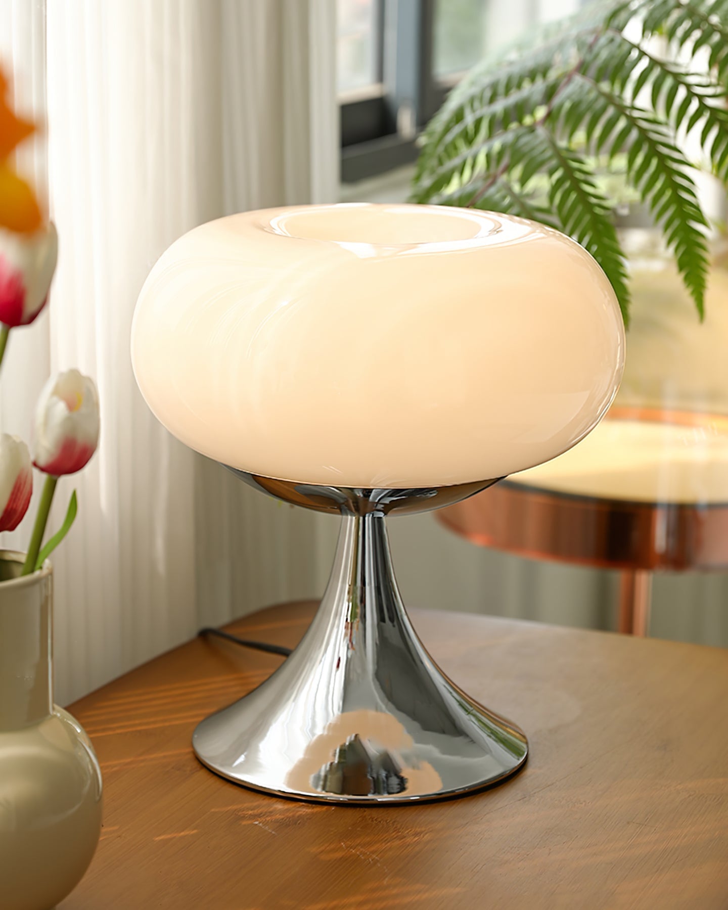 Table Lamp Metal 11 in LED Indoor Living Room Bedroom Desk Night Light Chrome White Green Cream | Thomler
